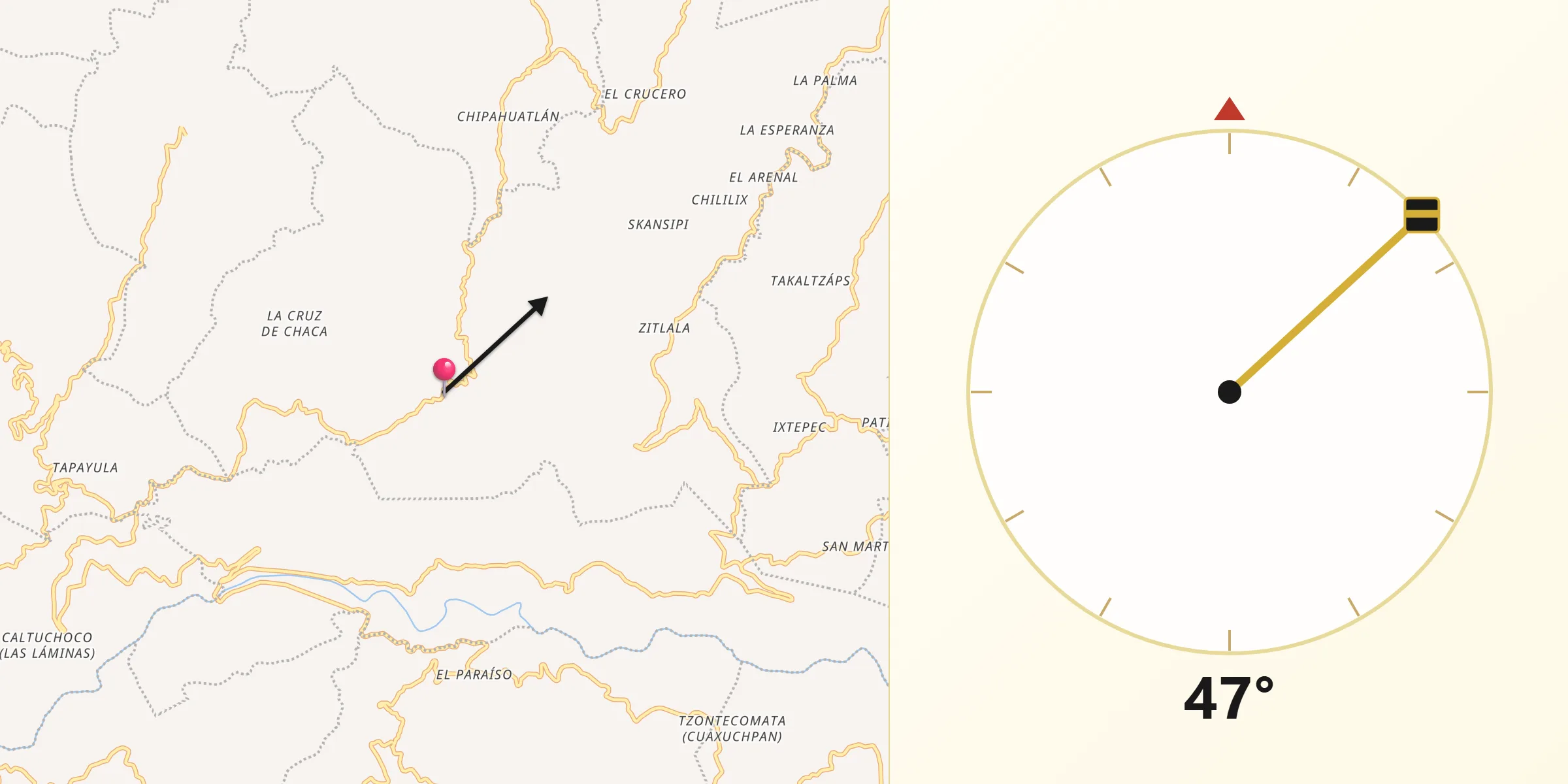 Dirección de la Qibla desde Hueytlalpan