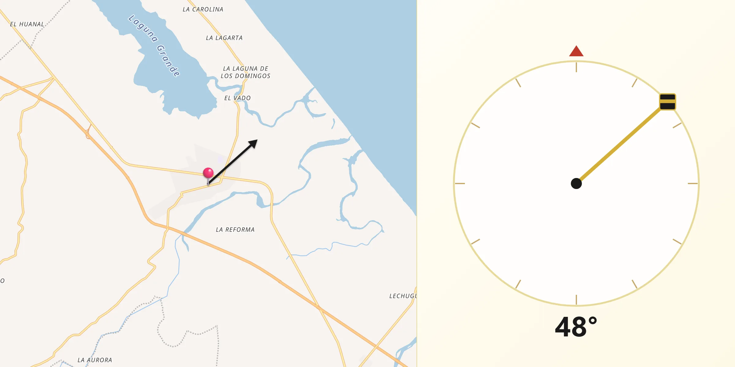 Dirección de la Qibla desde Vega de Alatorre
