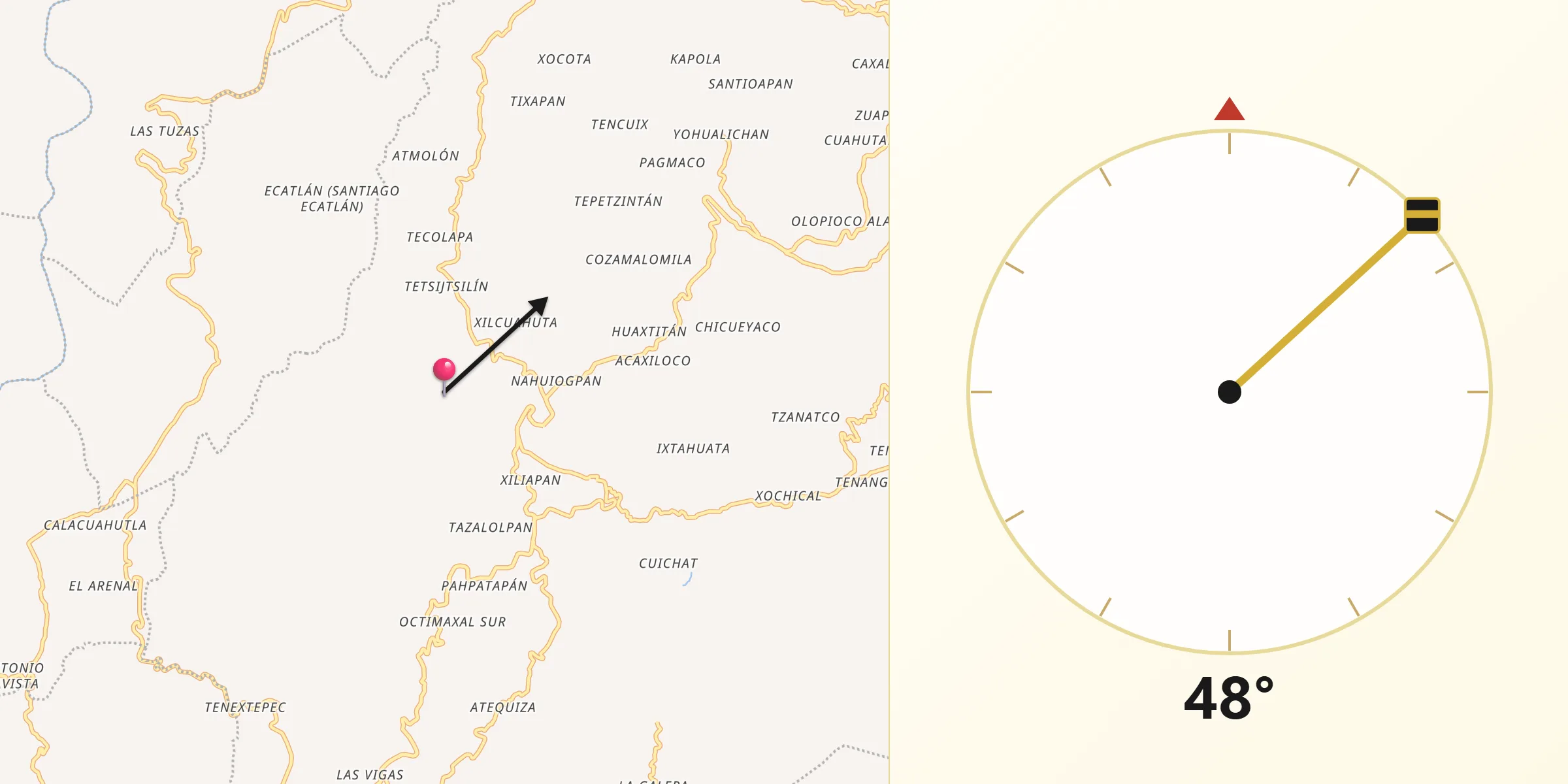 Dirección de la Qibla desde Tzinacapan