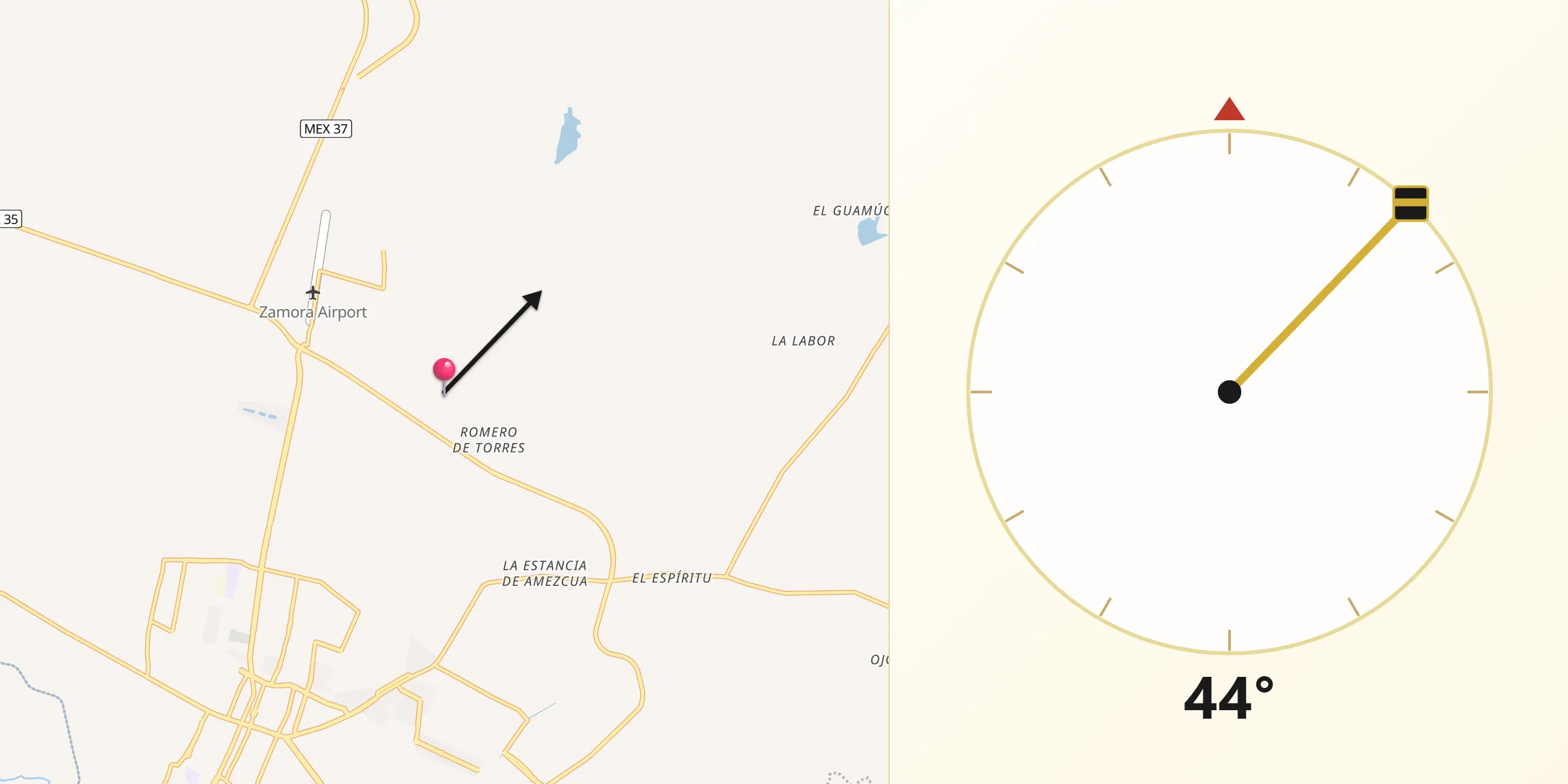 Dirección de la Qibla desde Romero de Guzmán