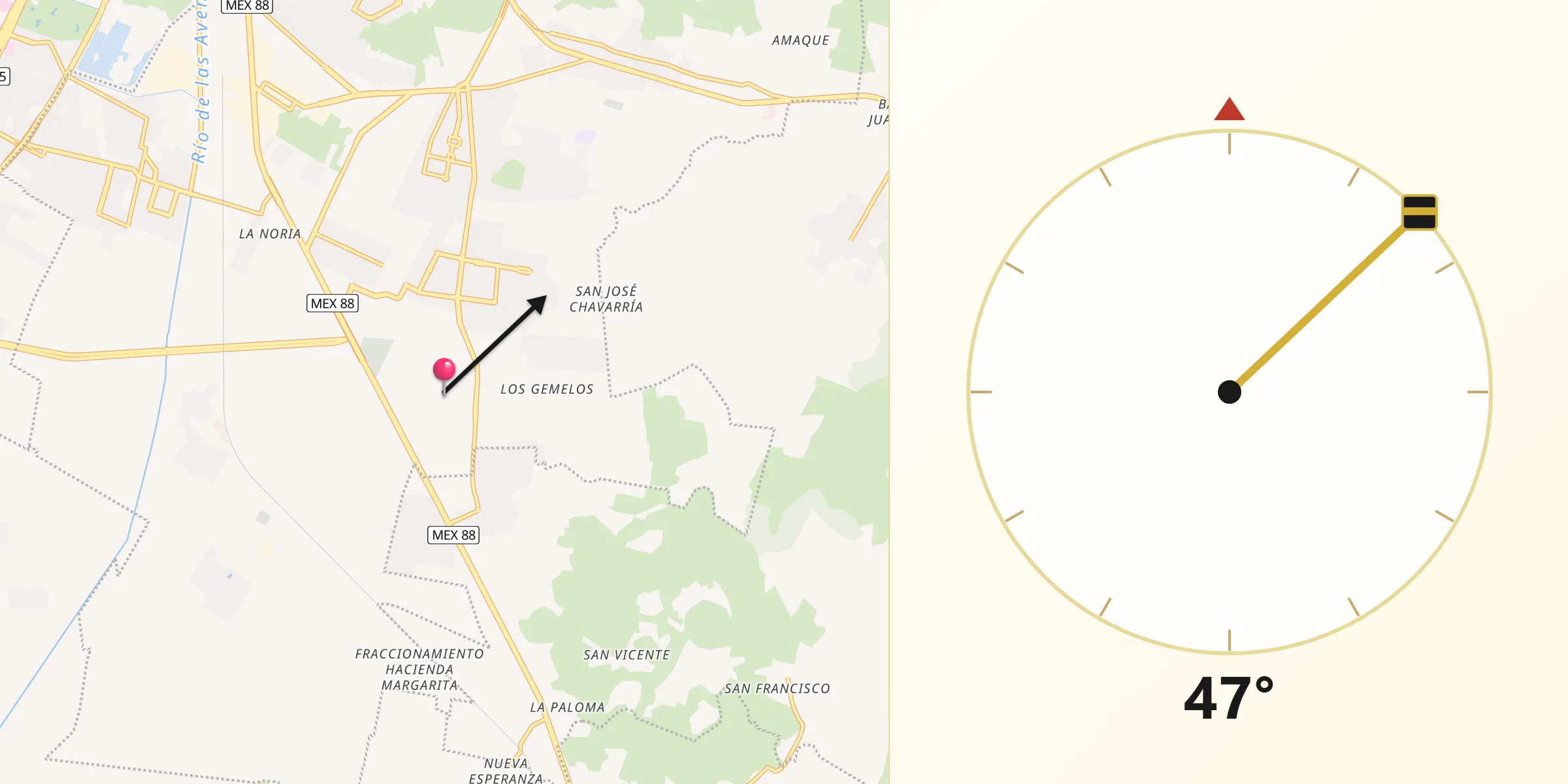 Dirección de la Qibla desde Santa María la Calera