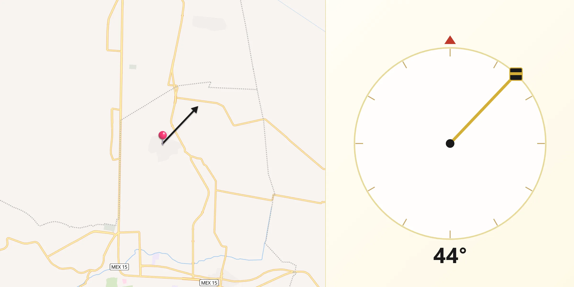 Dirección de la Qibla desde Francisco Sarabia (Cerrito Pelón)