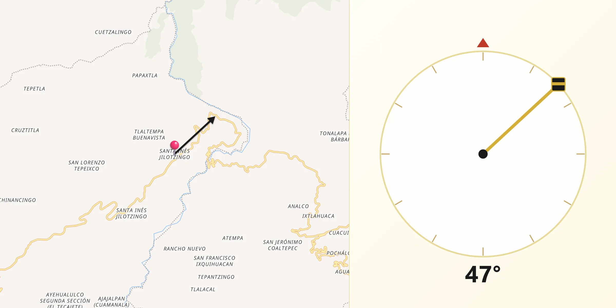 Dirección de la Qibla desde Jilotzingo
