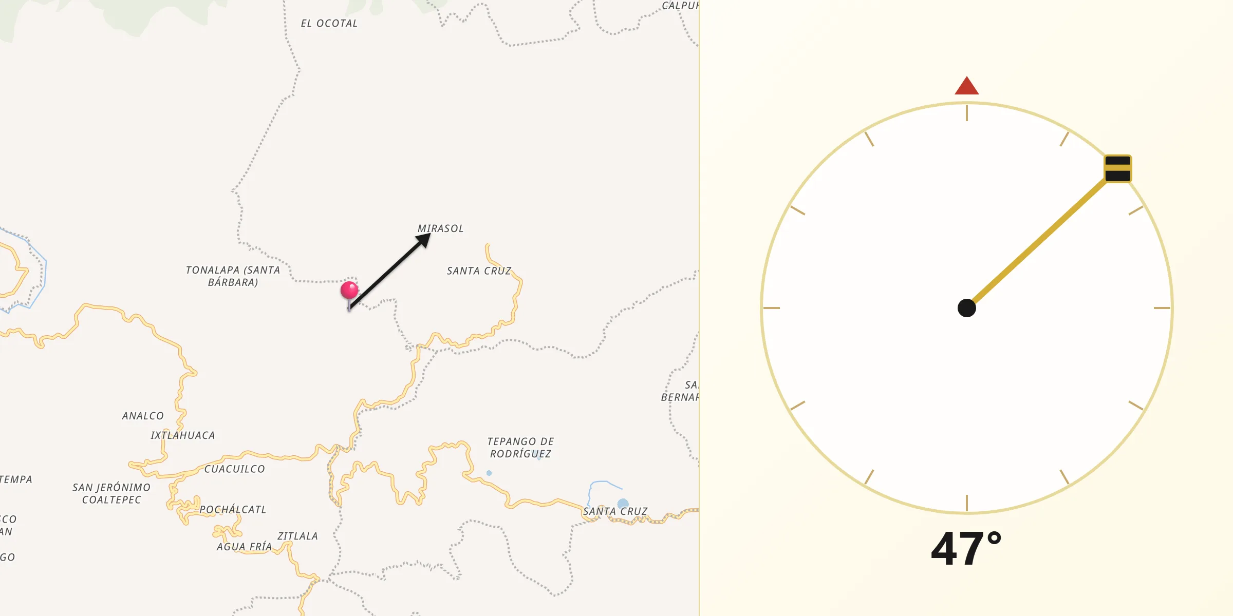 Dirección de la Qibla desde Tlayehualancingo