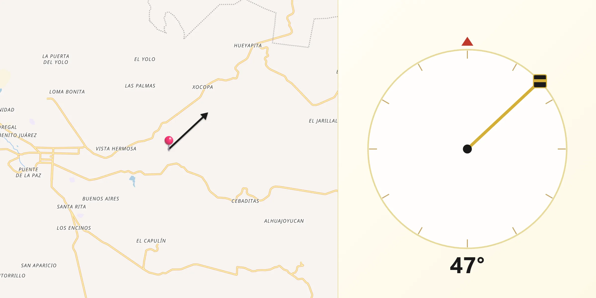 Dirección de la Qibla desde Ciudad Guadalupe Victoria