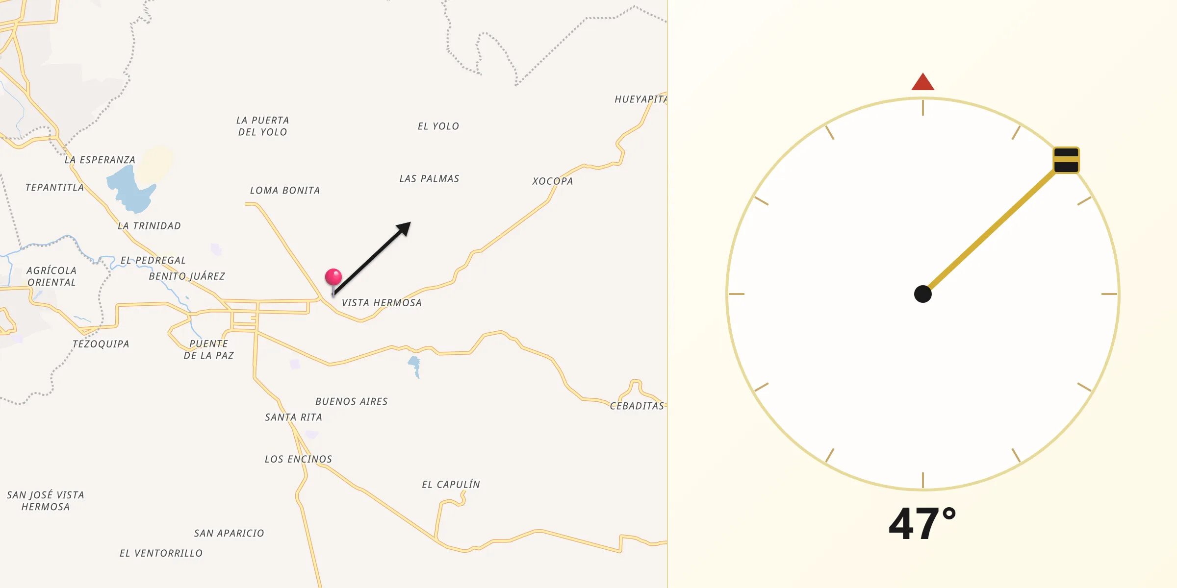 Dirección de la Qibla desde Santa María Nativitas