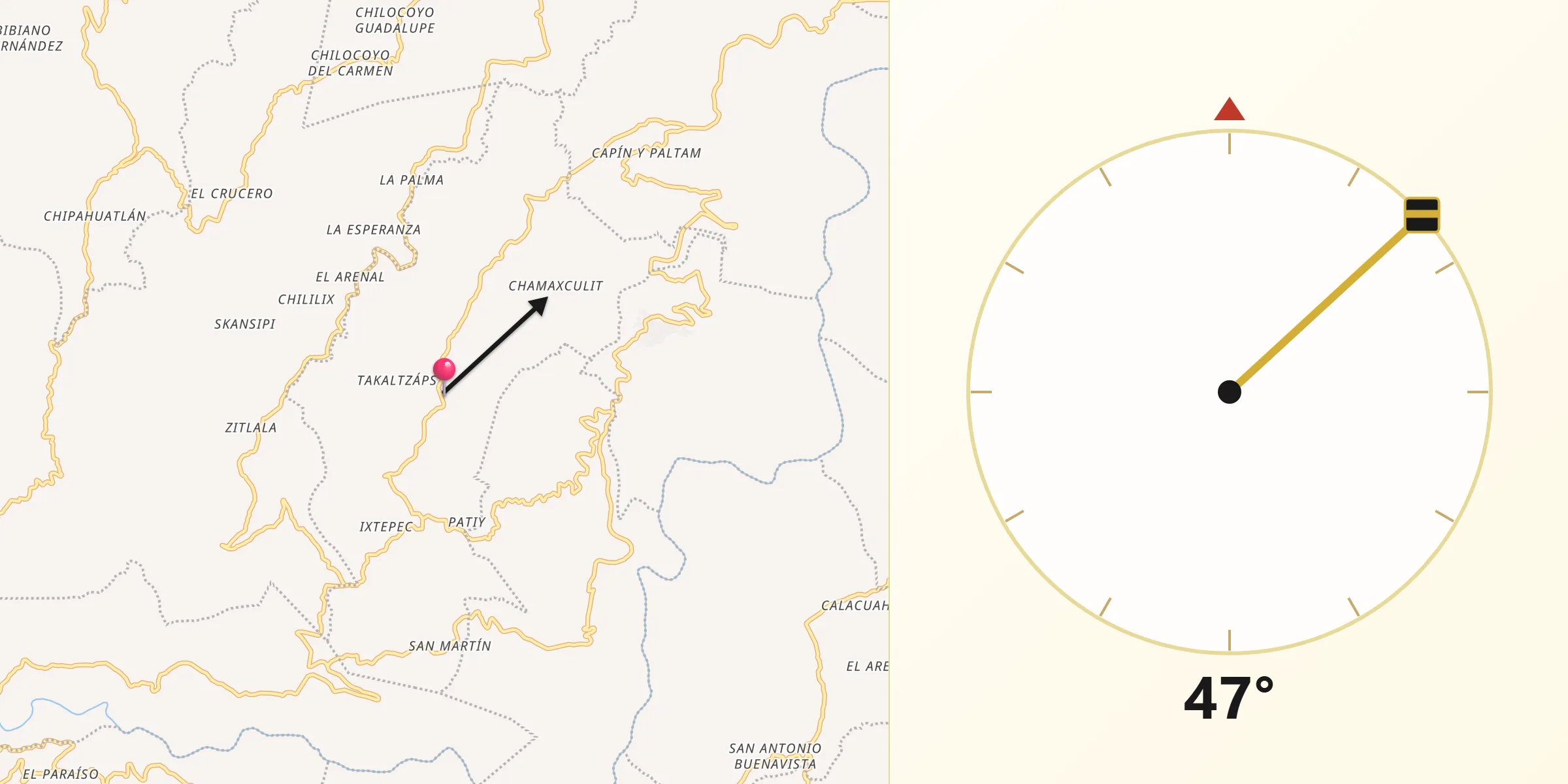 Dirección de la Qibla desde Ixtepec