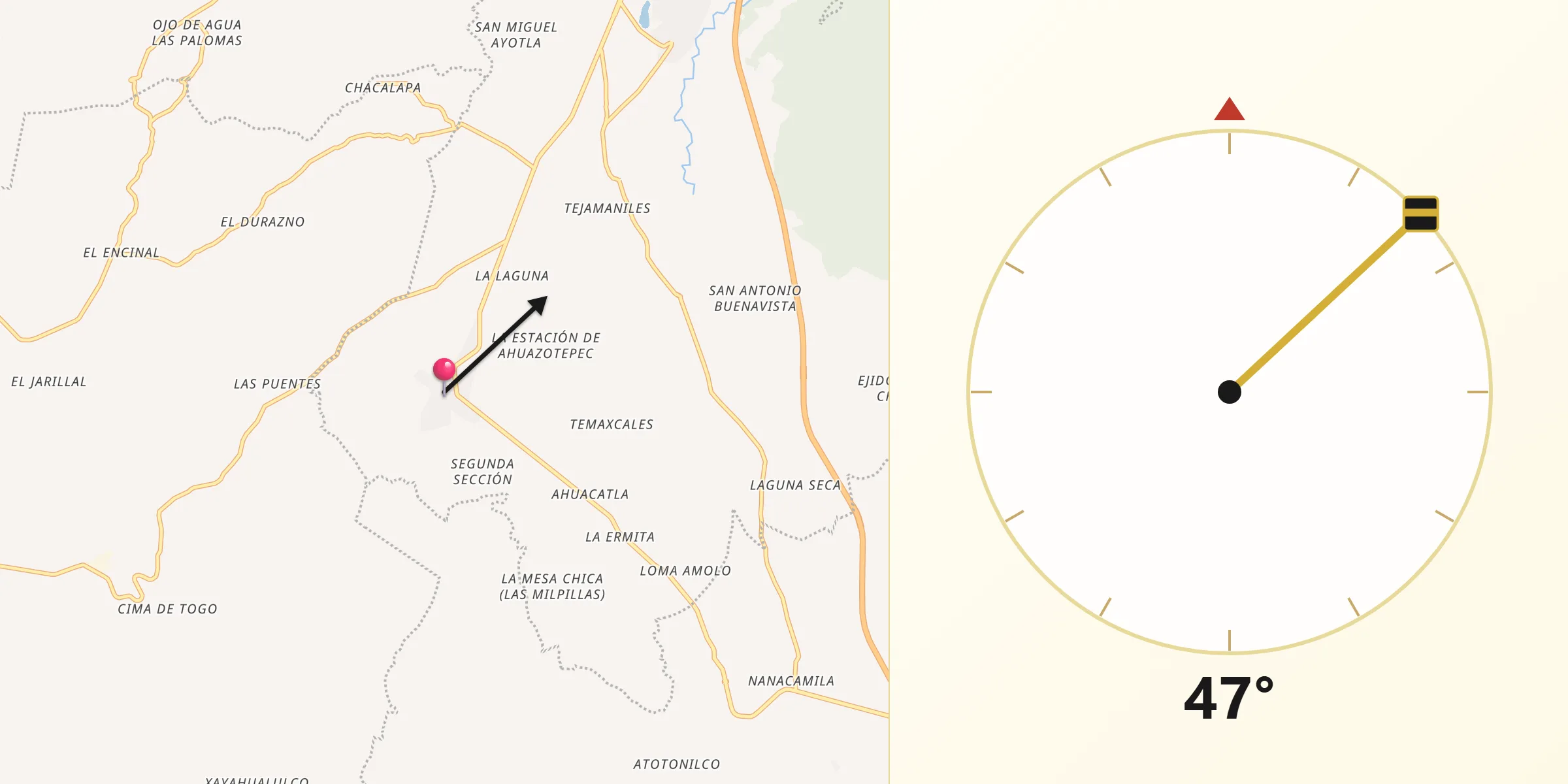 Dirección de la Qibla desde Ahuazotepec