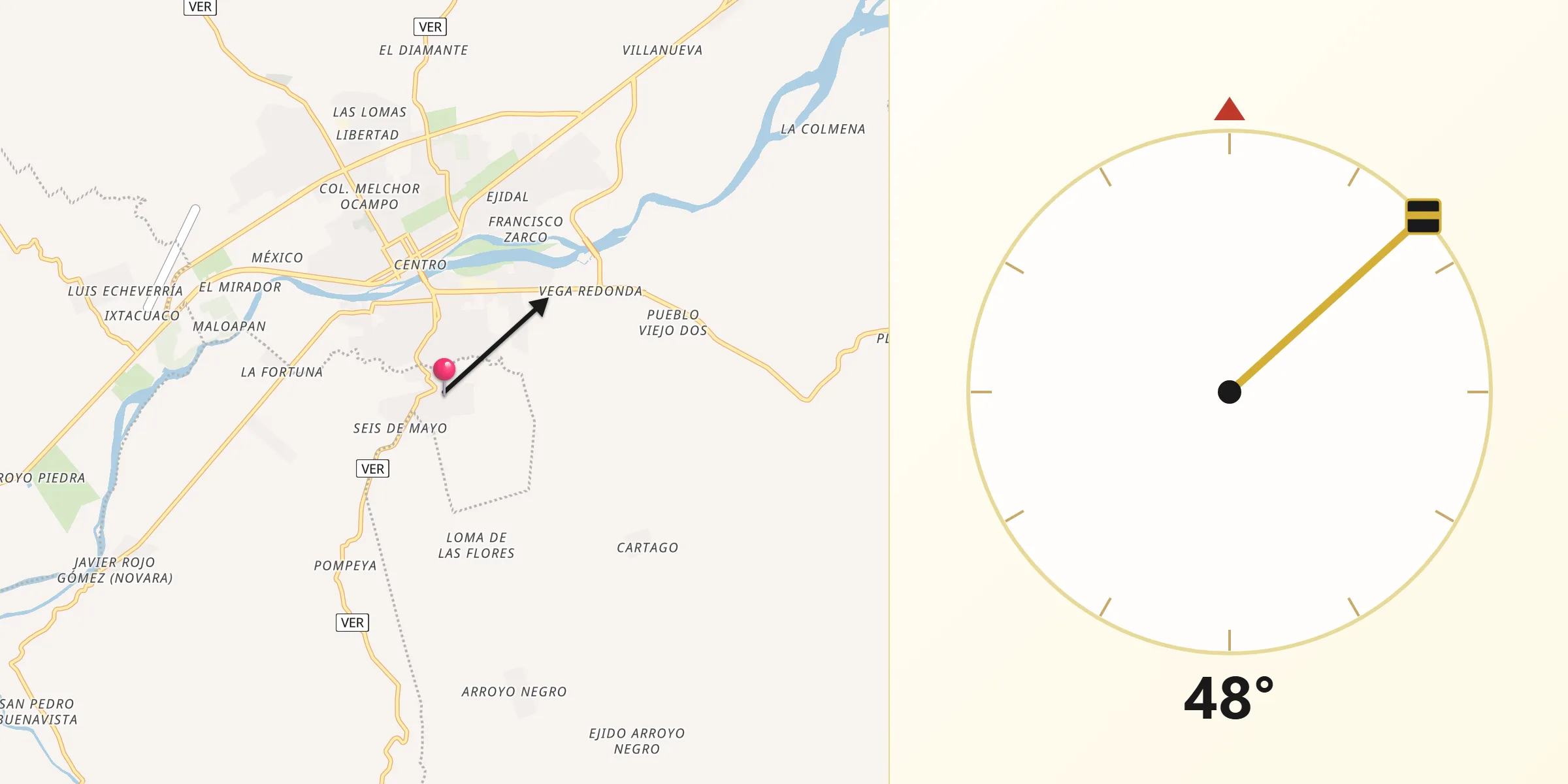 Dirección de la Qibla desde Colonias Pedernales