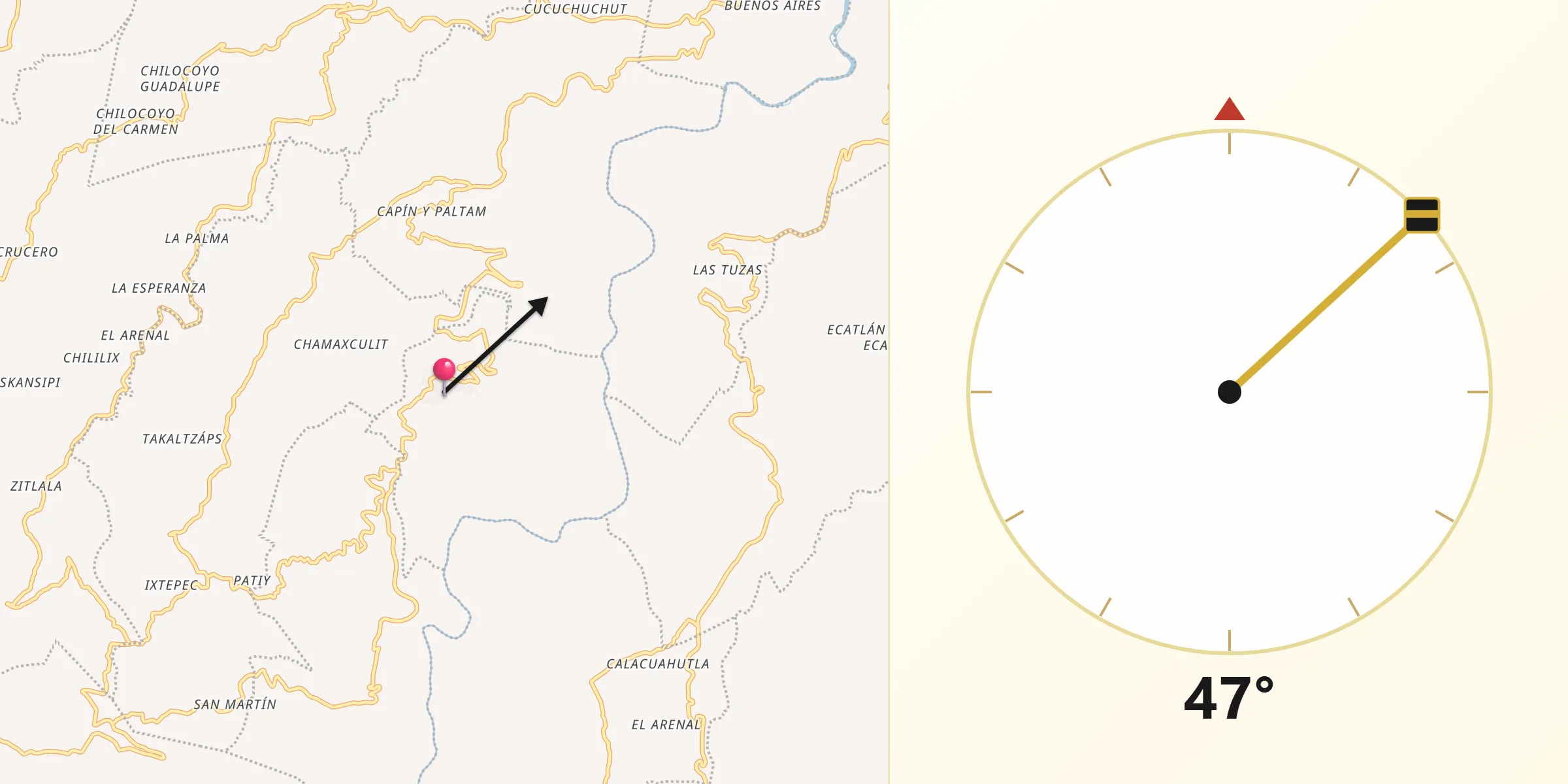 Dirección de la Qibla desde Ozelonacaxtla