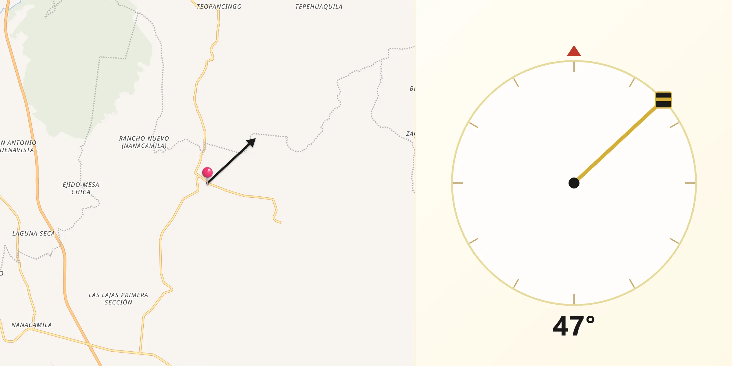 Dirección de la Qibla desde Camotepec