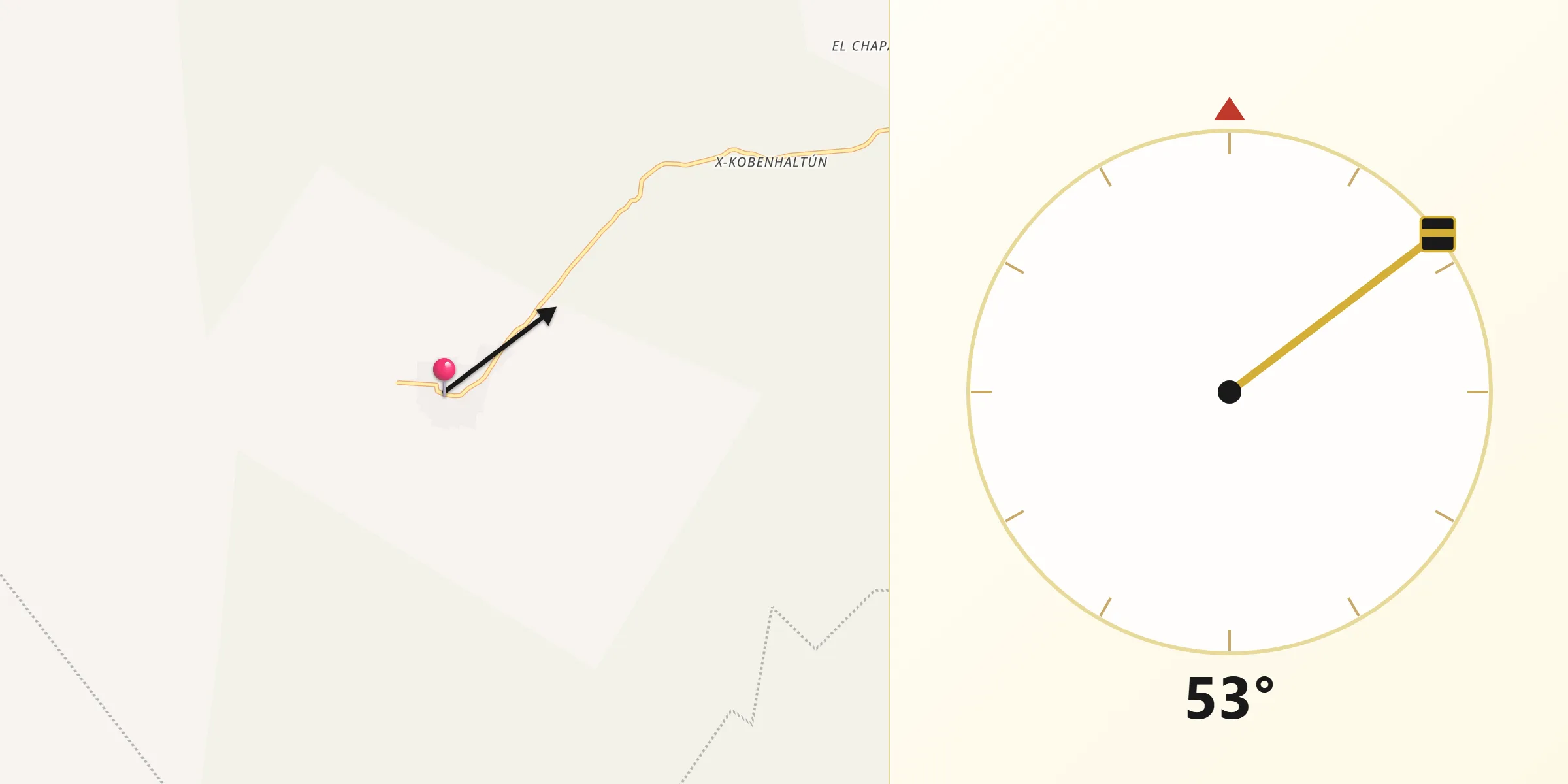 Dirección de la Qibla desde Yaxhachen