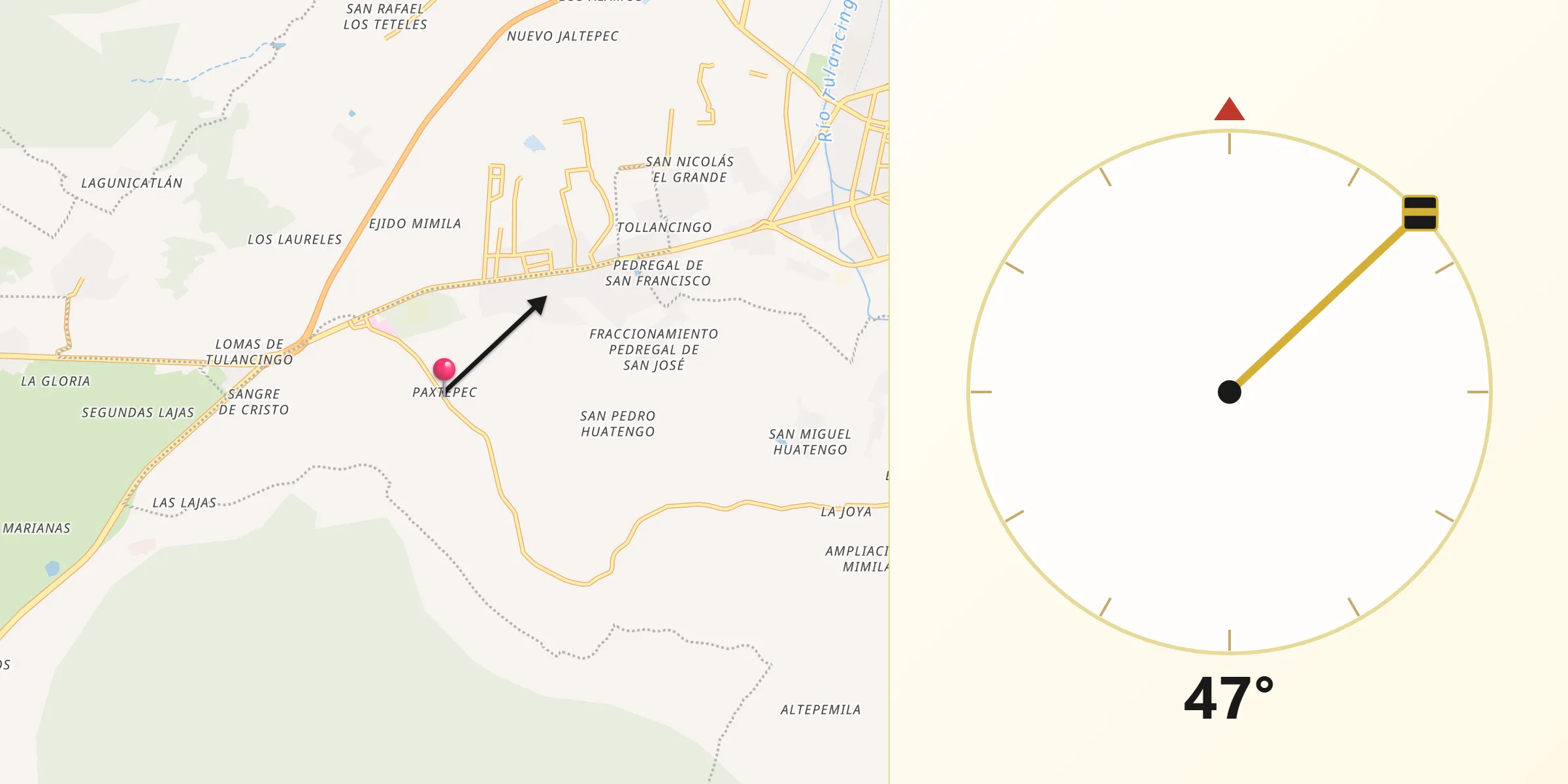 Dirección de la Qibla desde Paxtepec