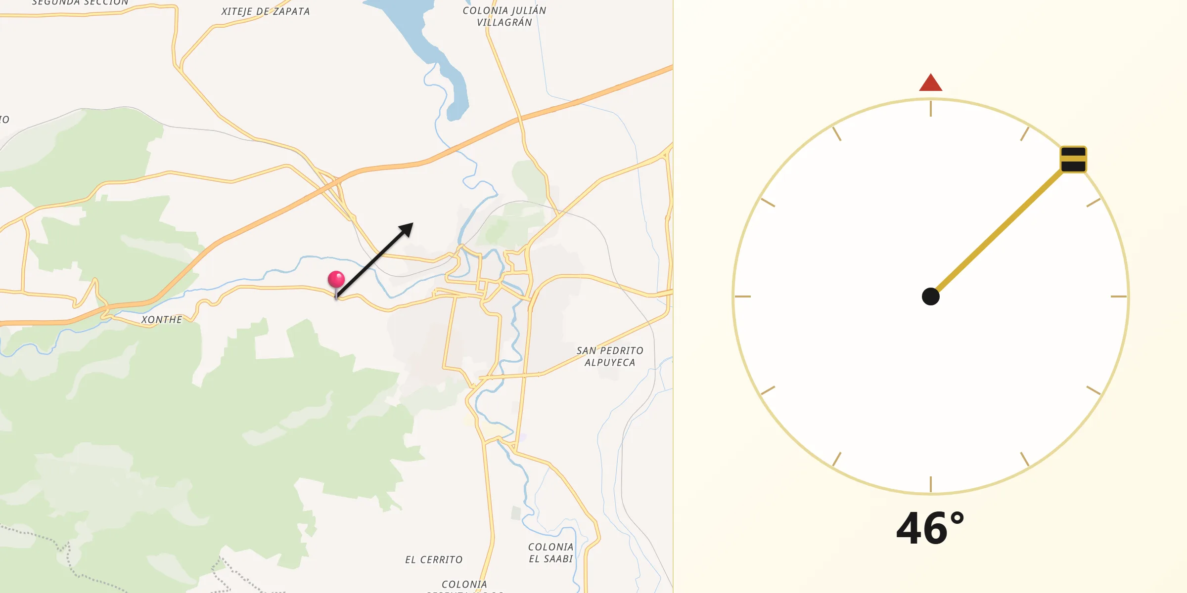 Dirección de la Qibla desde Nantzha
