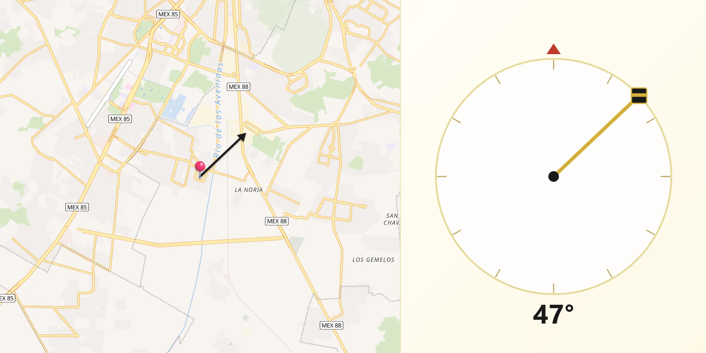 Dirección de la Qibla desde Los Tuzos