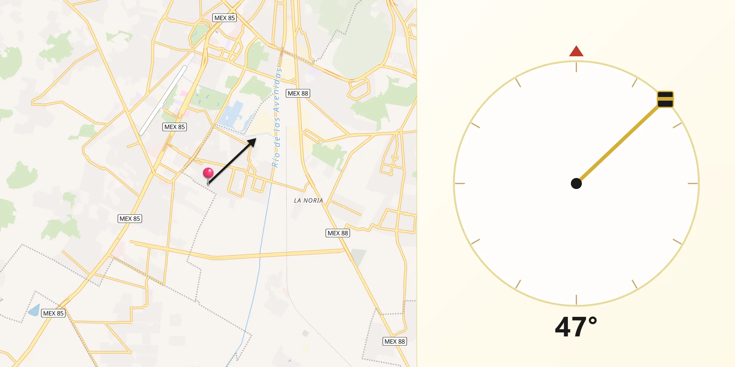 Dirección de la Qibla desde La Colonia