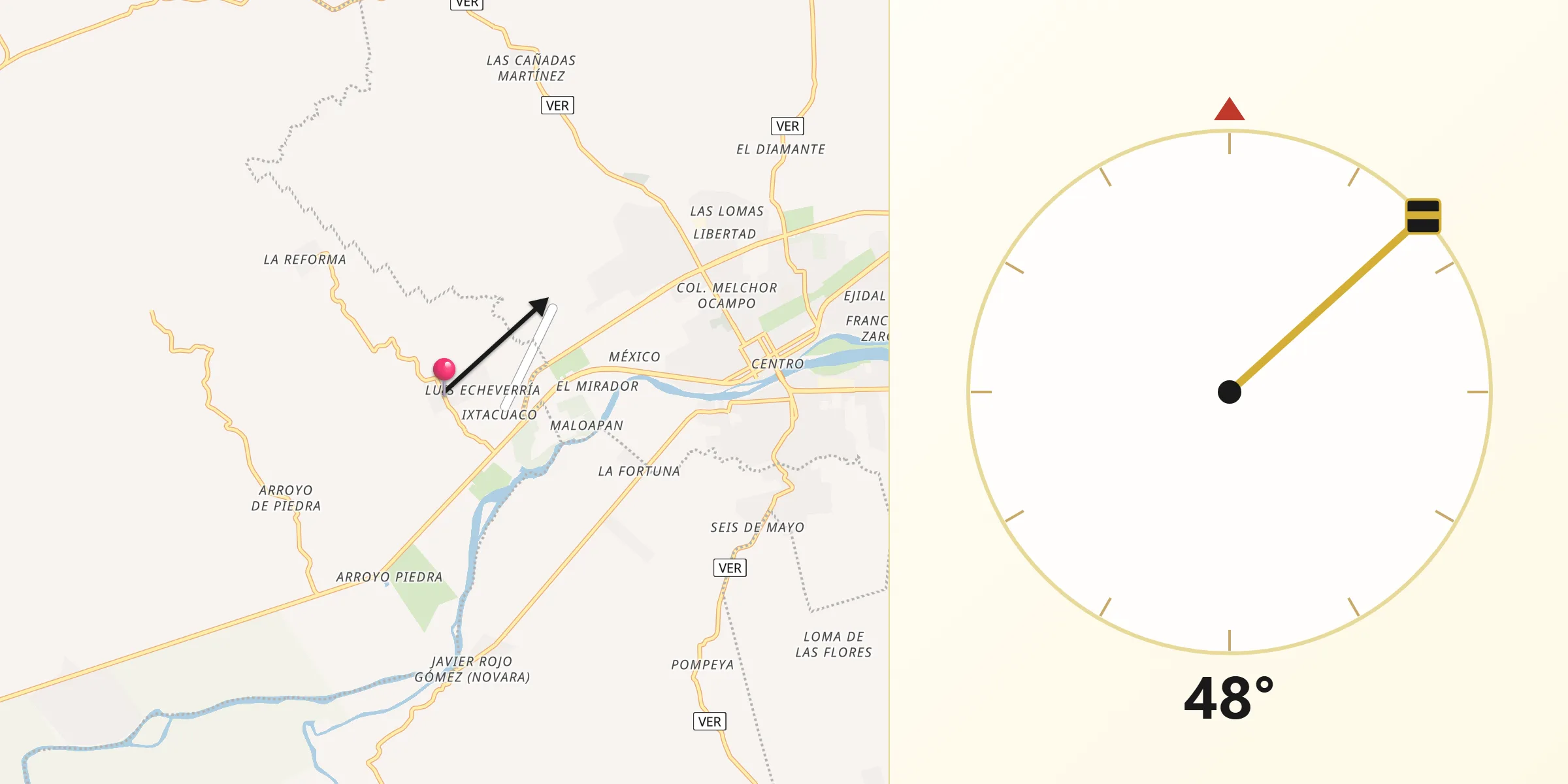 Dirección de la Qibla desde San Pedro Tlapacoyan