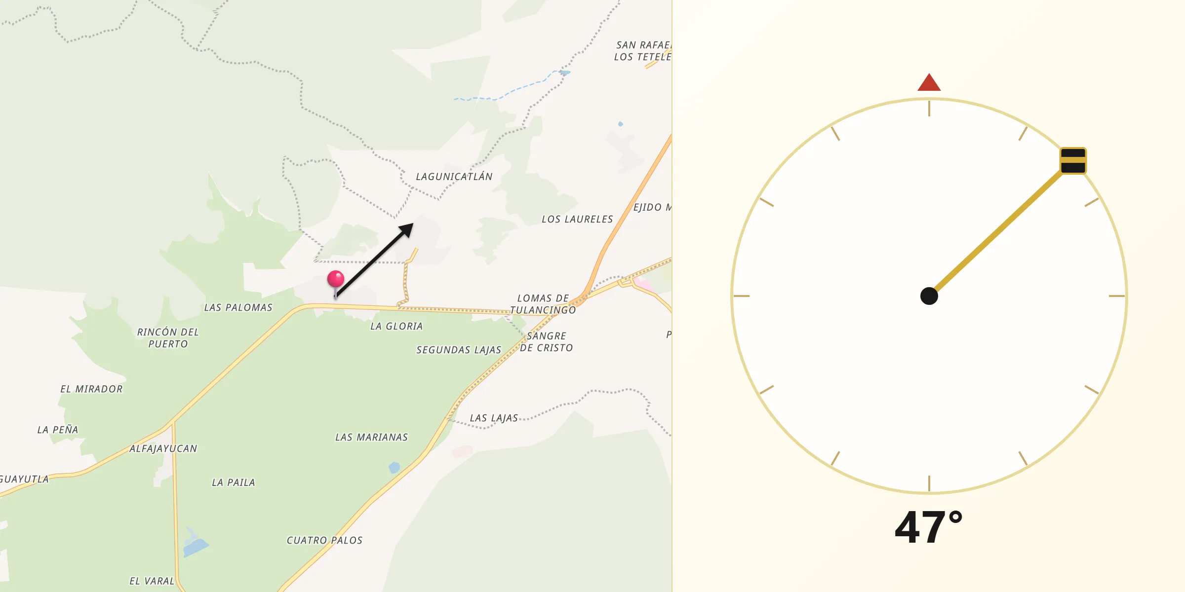 Dirección de la Qibla desde El Susto
