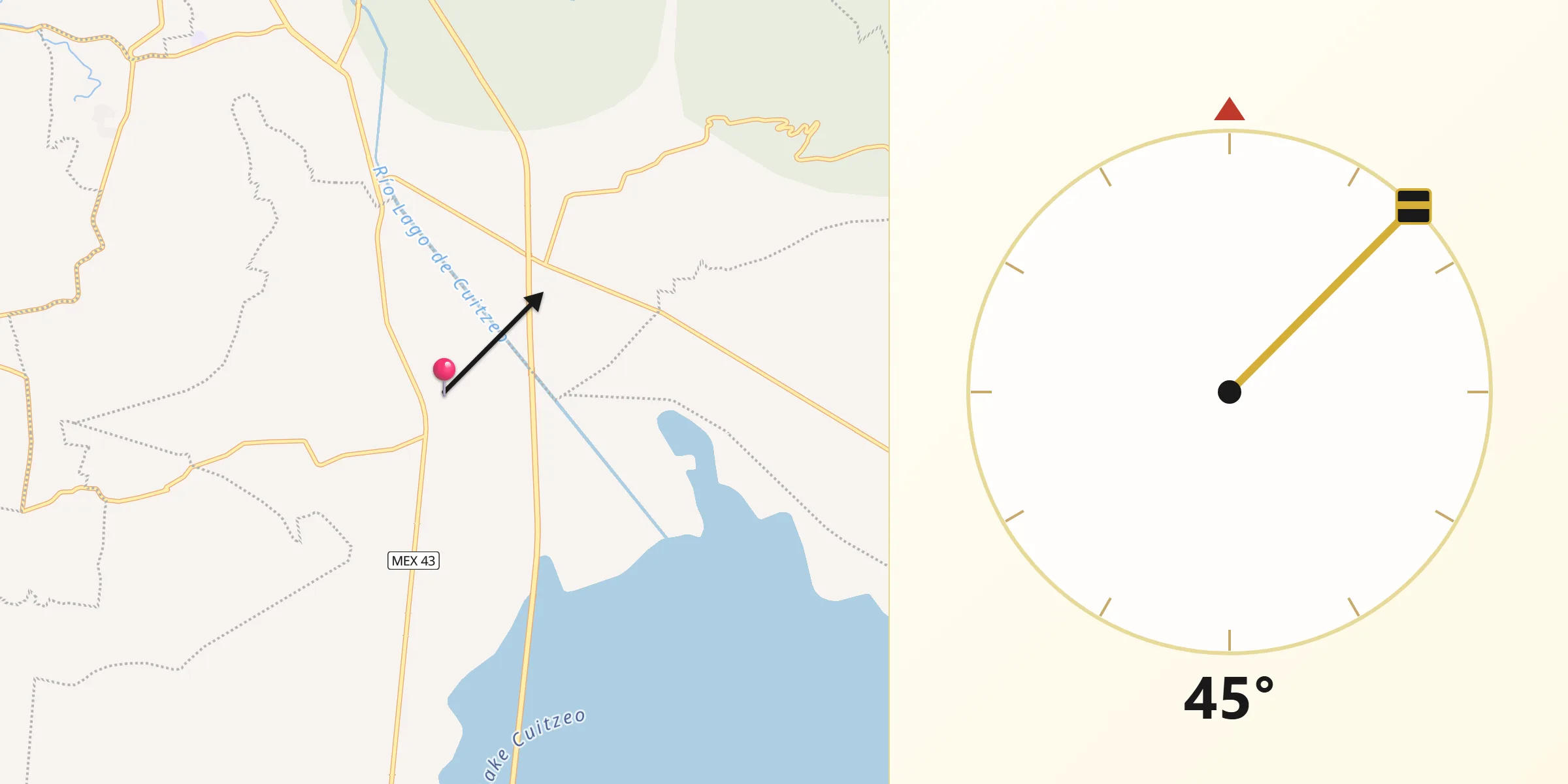 Dirección de la Qibla desde Cuaracurío
