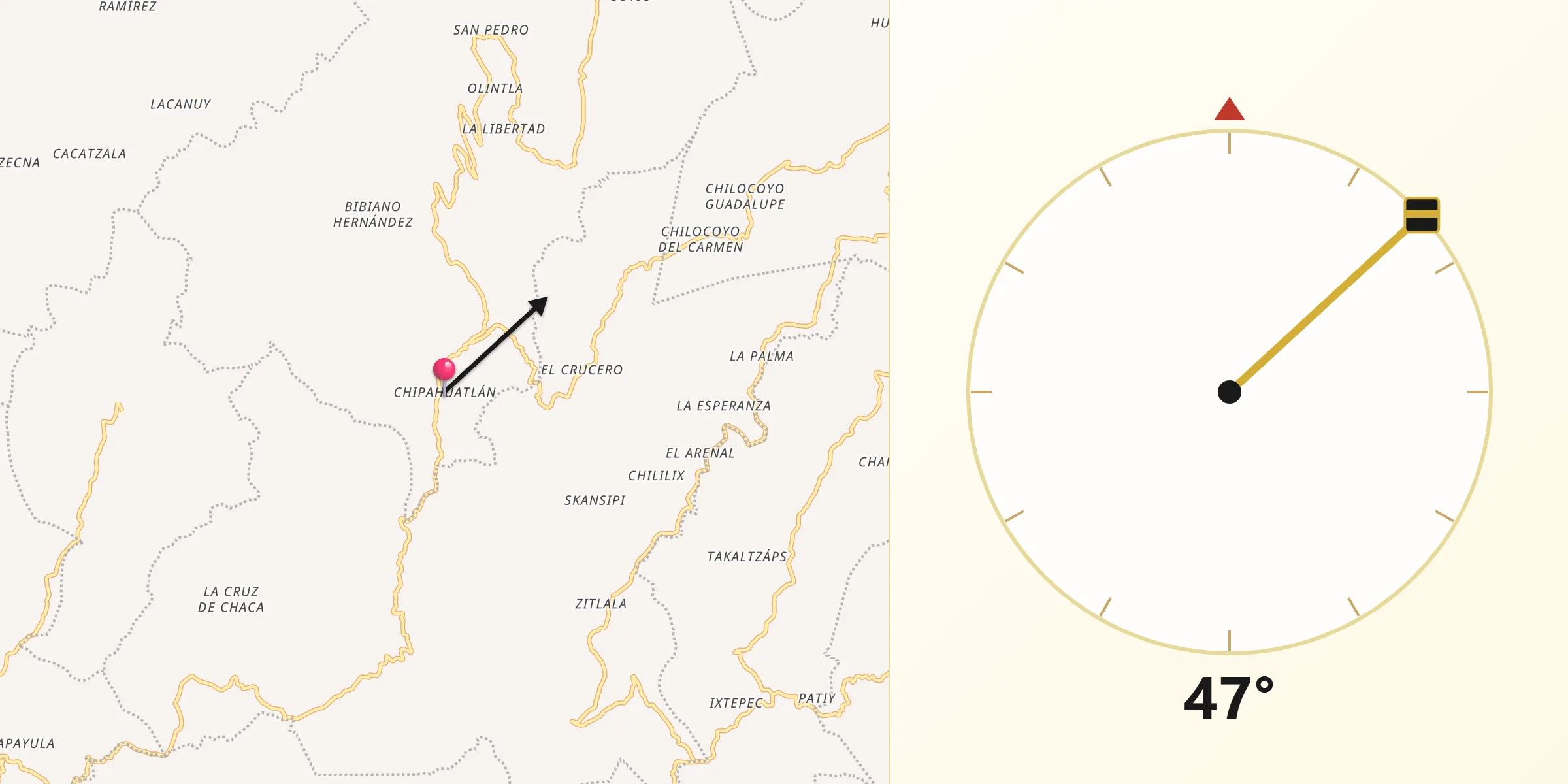 Dirección de la Qibla desde Chipahuatlán
