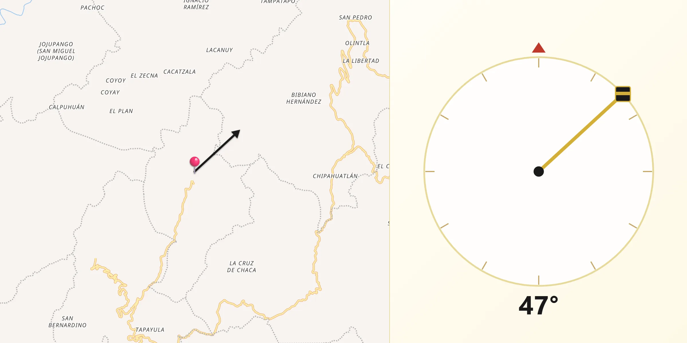 Dirección de la Qibla desde Coatepec