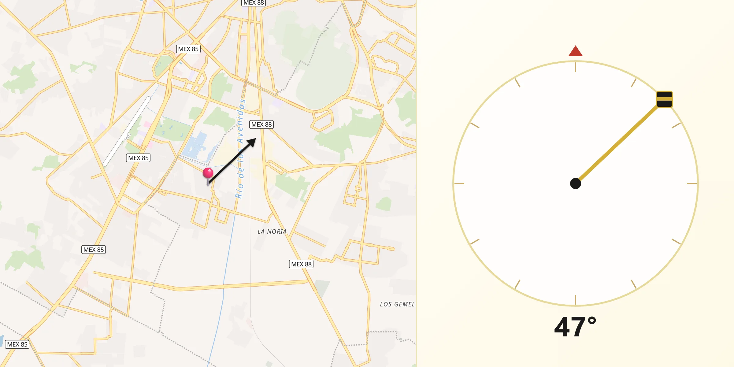 Dirección de la Qibla desde El Venado