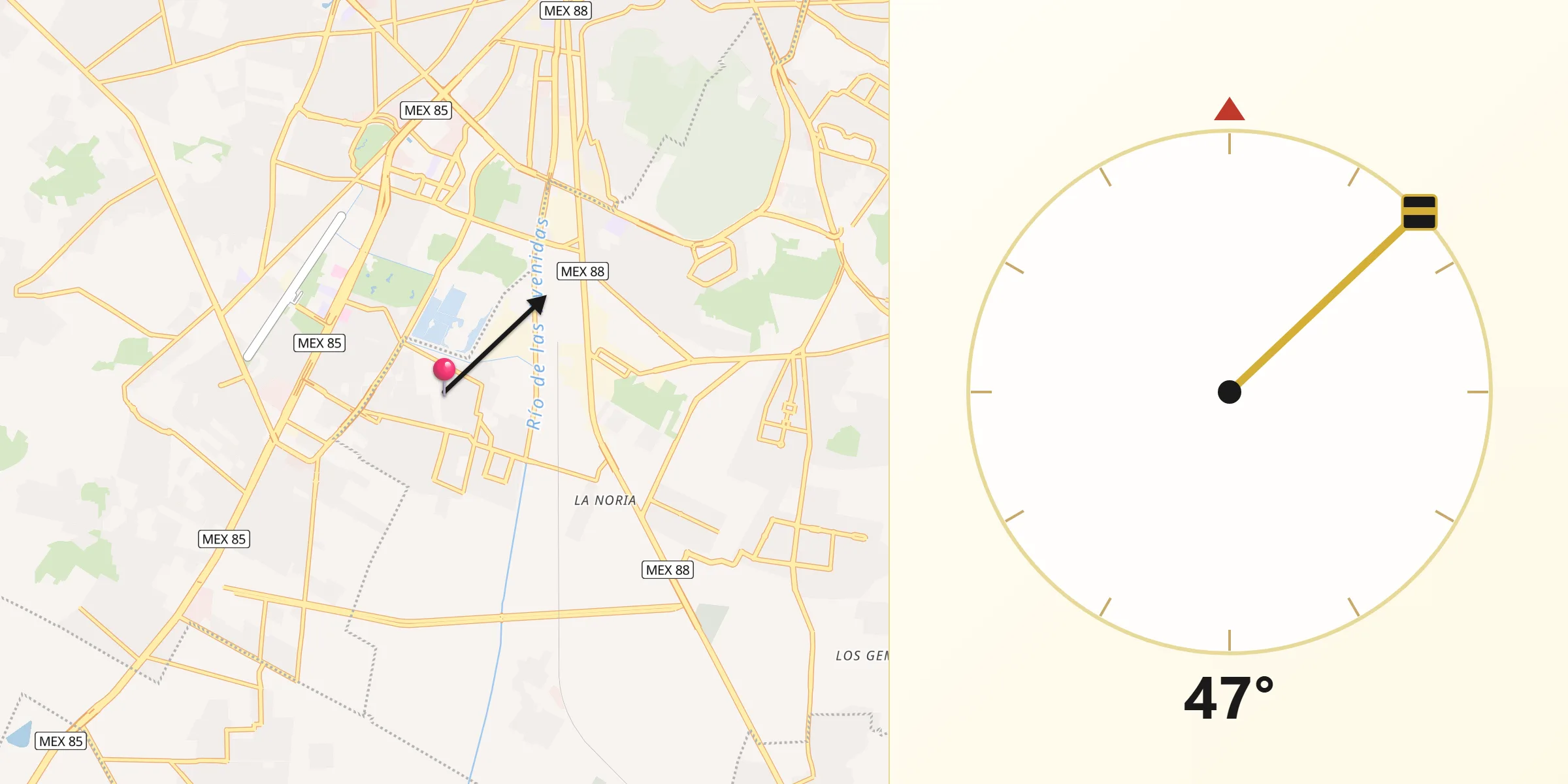 Dirección de la Qibla desde Rinconadas del Venado I