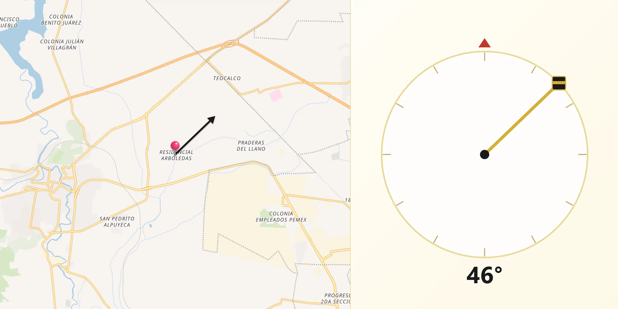 Dirección de la Qibla desde Residencial Arboledas
