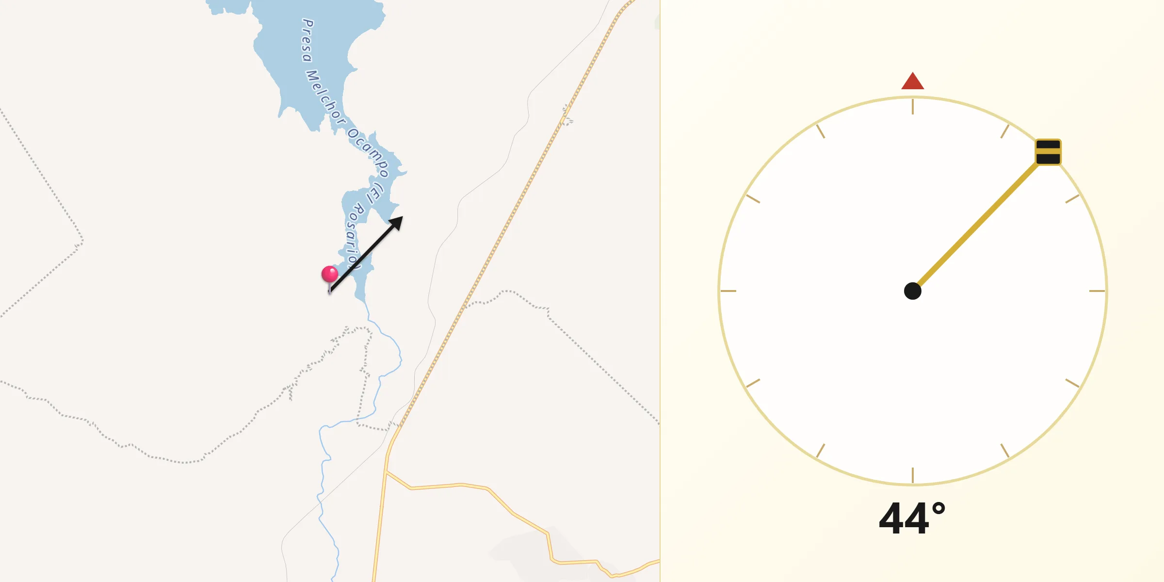 Dirección de la Qibla desde Agua Caliente