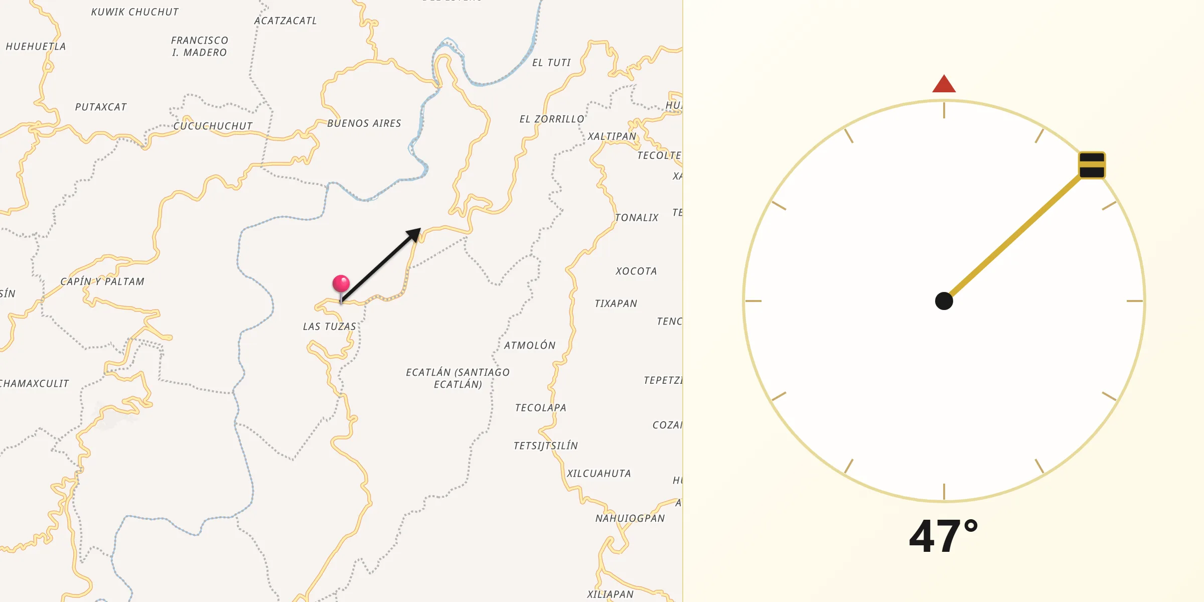 Dirección de la Qibla desde Tuzamapan