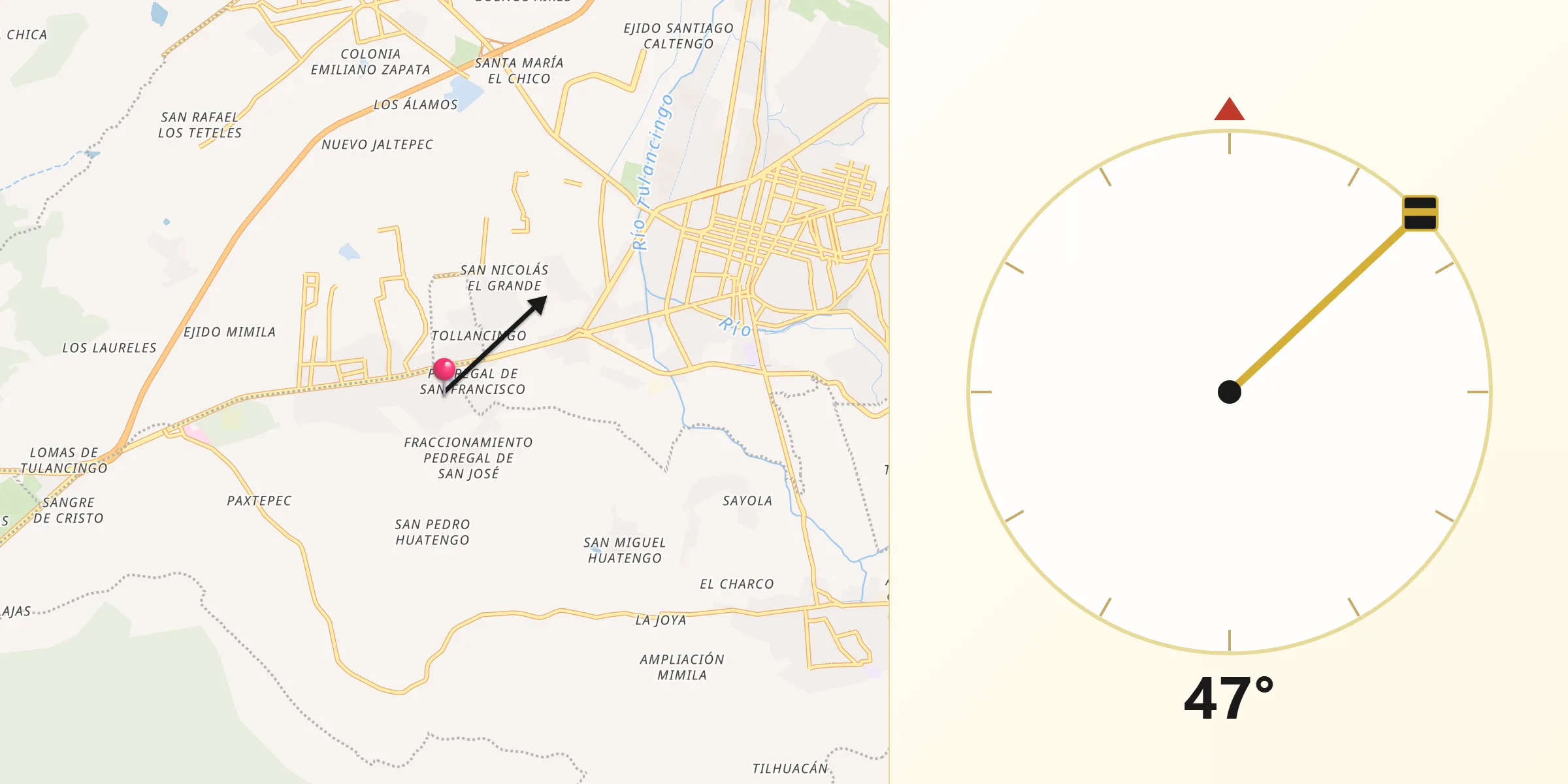 Dirección de la Qibla desde Pedregal de San José