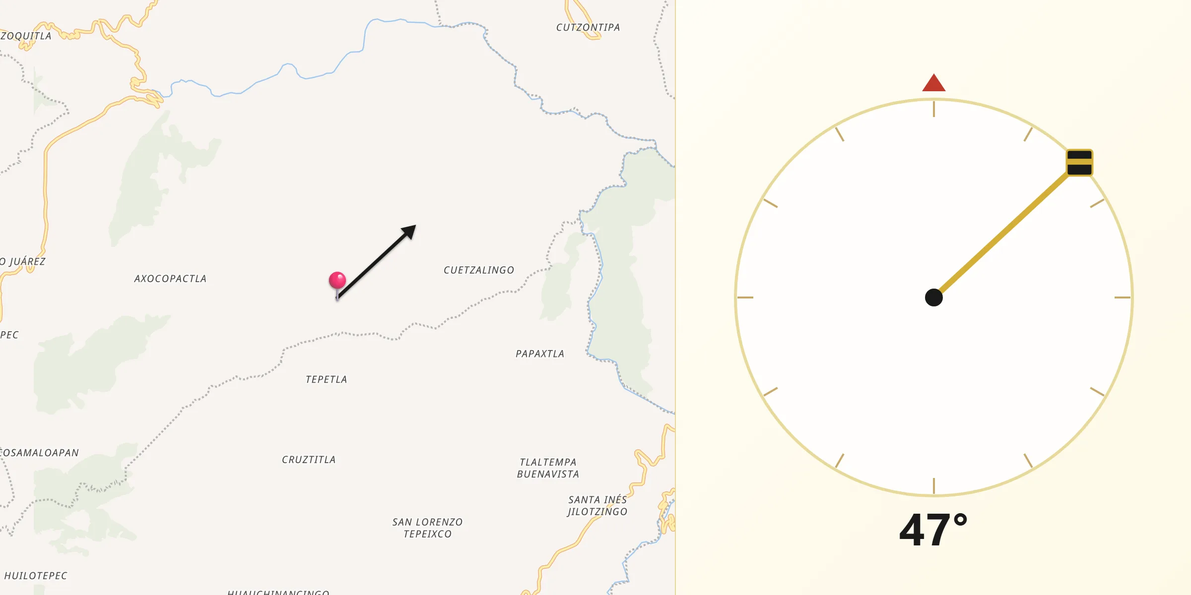 Dirección de la Qibla desde Toxtla
