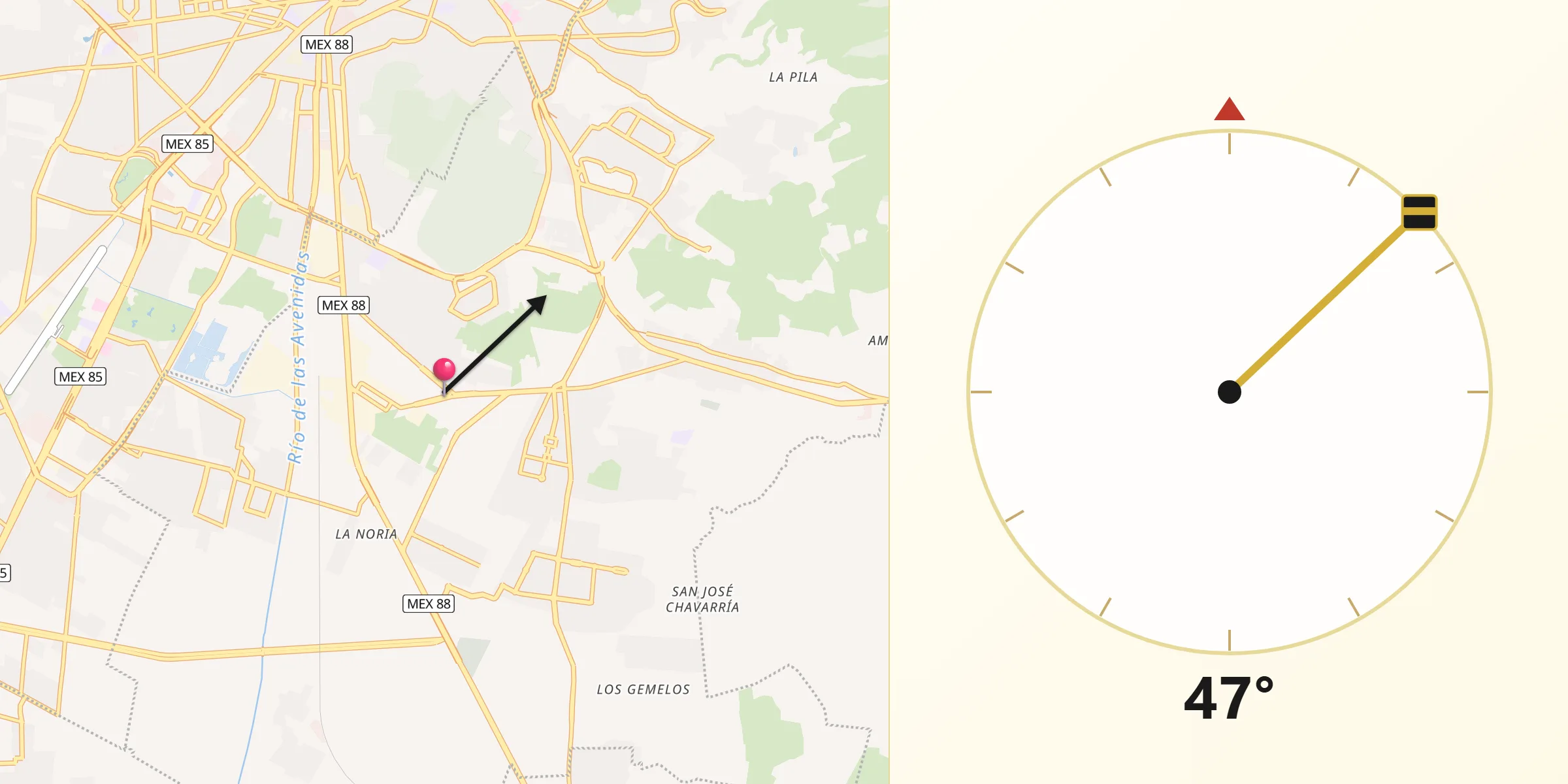 Dirección de la Qibla desde El Saucillo (Fraccionamiento)