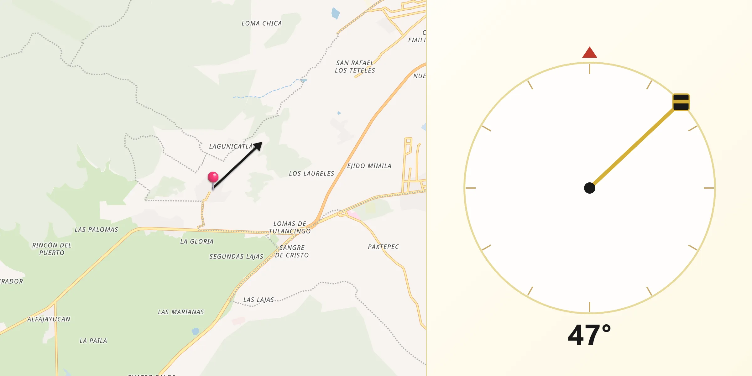 Dirección de la Qibla desde La Lagunilla