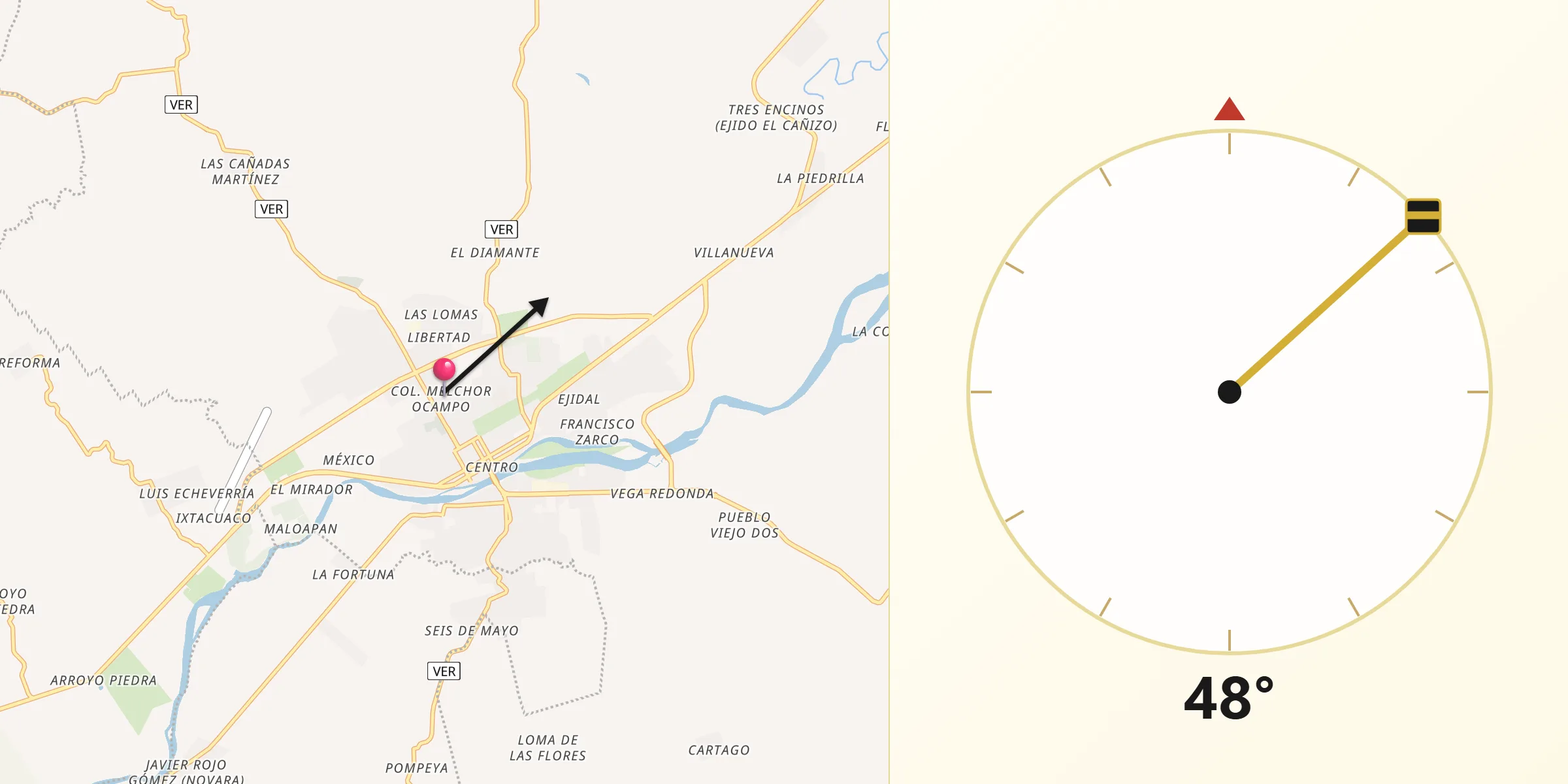 Dirección de la Qibla desde Martínez de la Torre