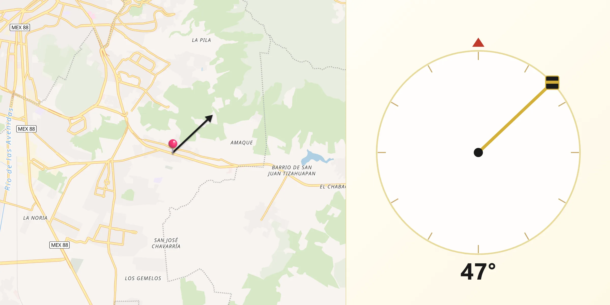 Dirección de la Qibla desde Pachuquilla