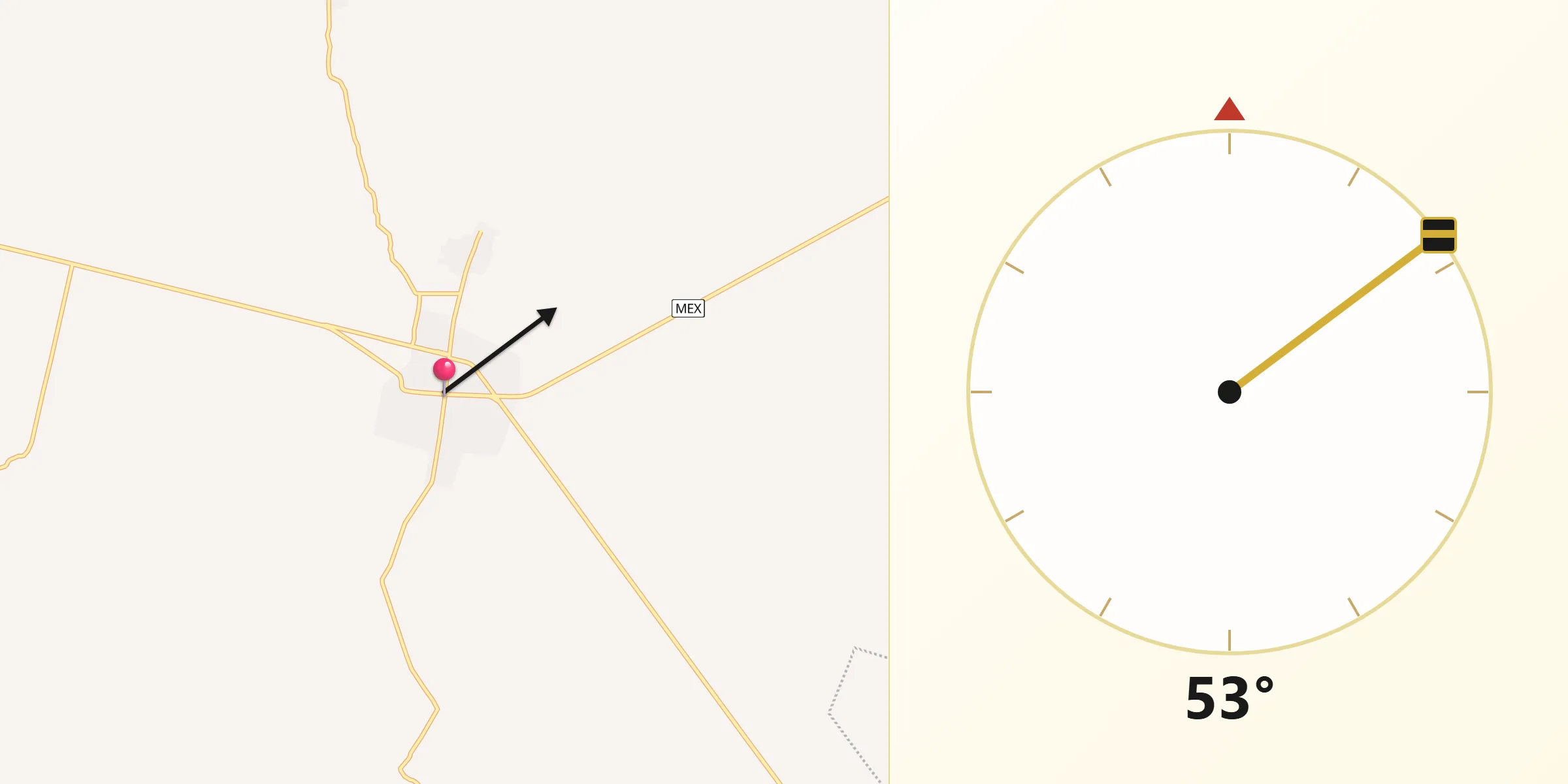 Dirección de la Qibla desde Tzucacab