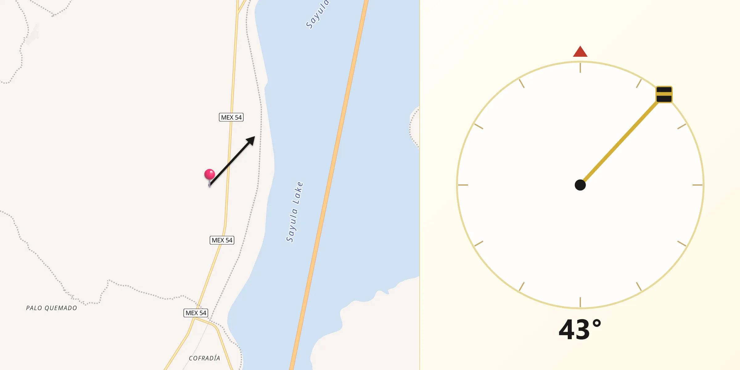 Dirección de la Qibla desde Techaluta de Montenegro