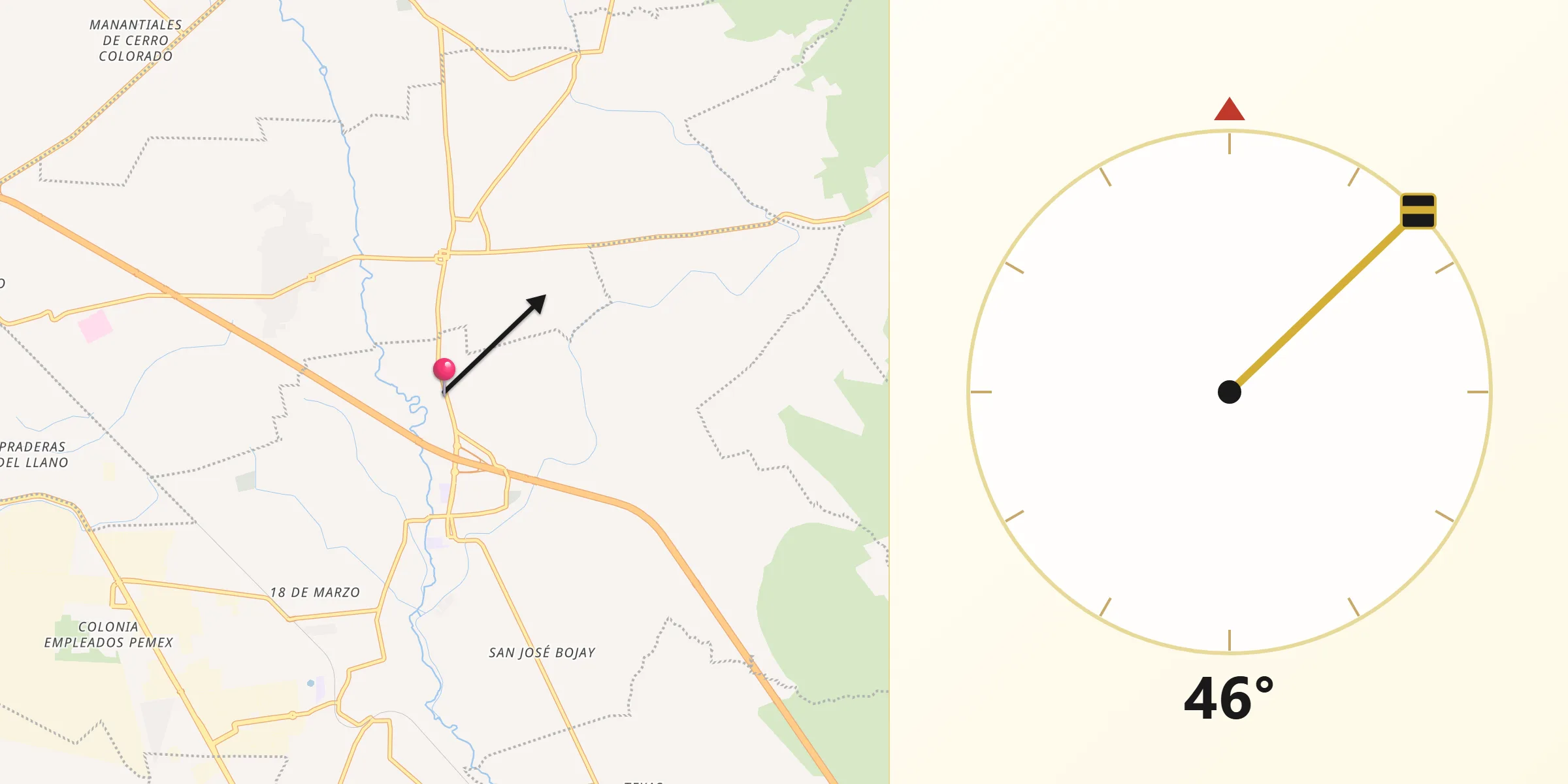 Dirección de la Qibla desde Tlalminulpa