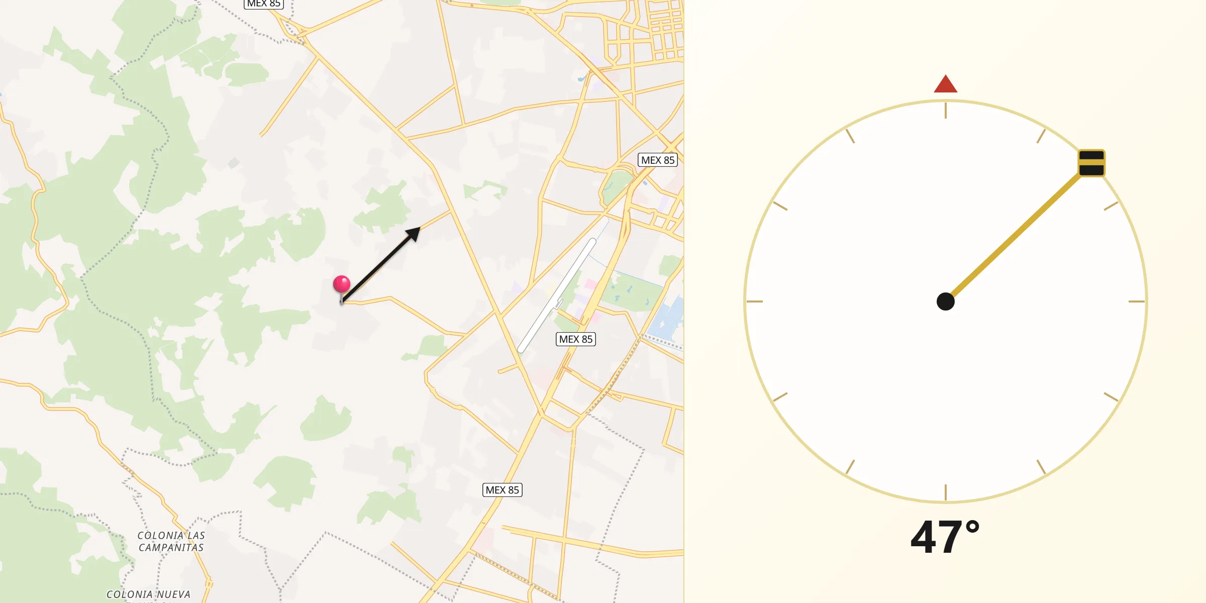 Dirección de la Qibla desde El Huixmí