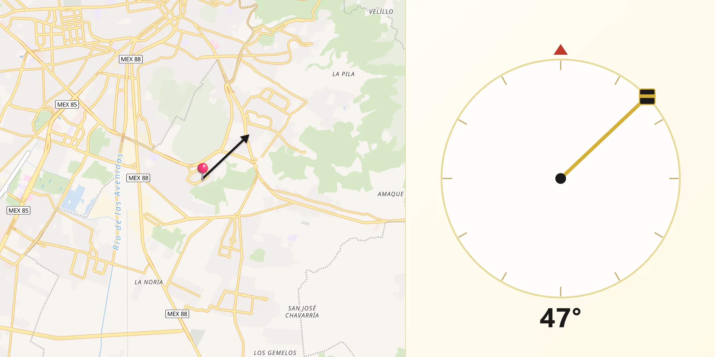 Dirección de la Qibla desde Colinas de Plata
