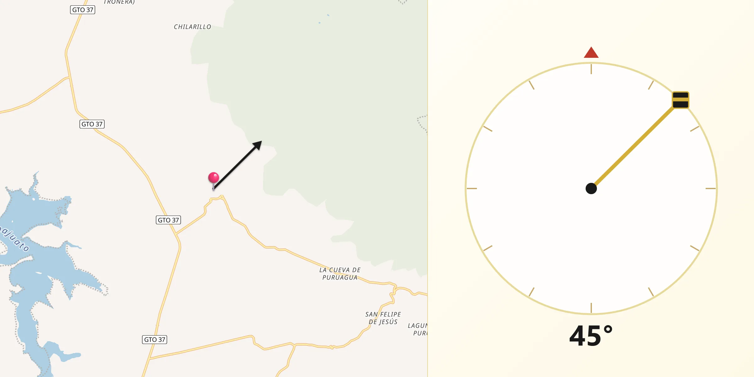 Dirección de la Qibla desde Puroagua