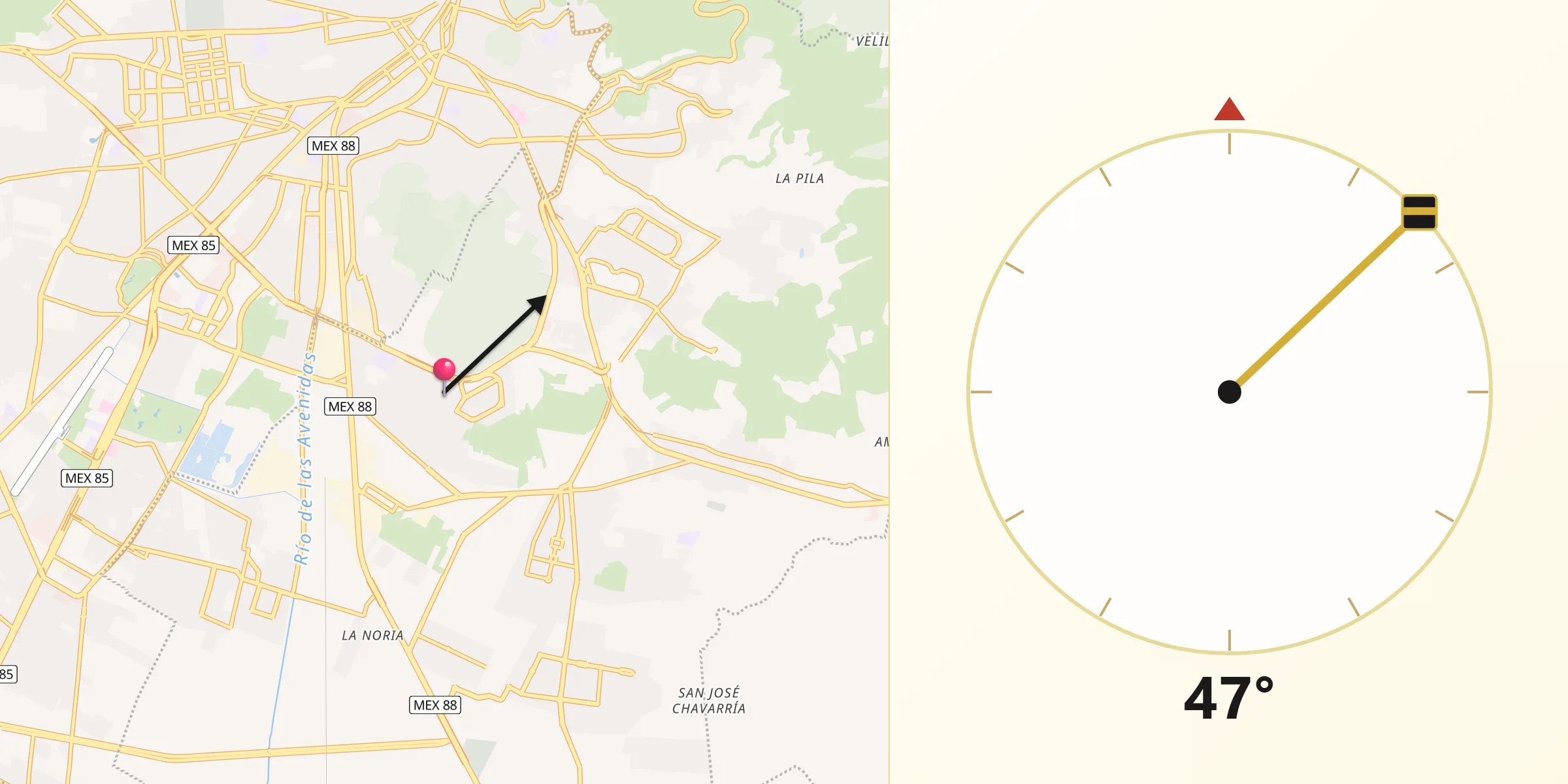 Dirección de la Qibla desde San Cristóbal Chacón
