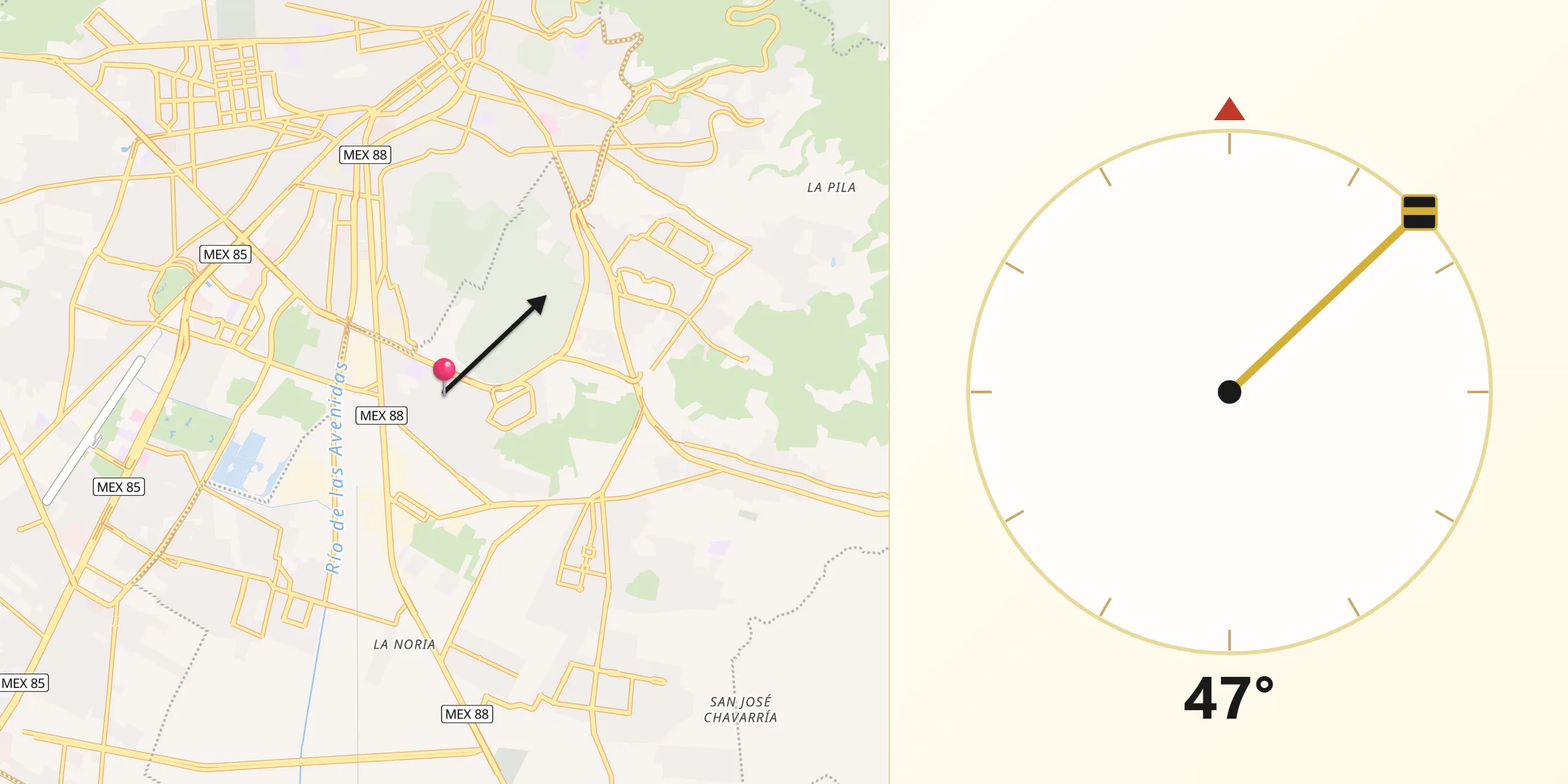 Dirección de la Qibla desde PRI Chacón