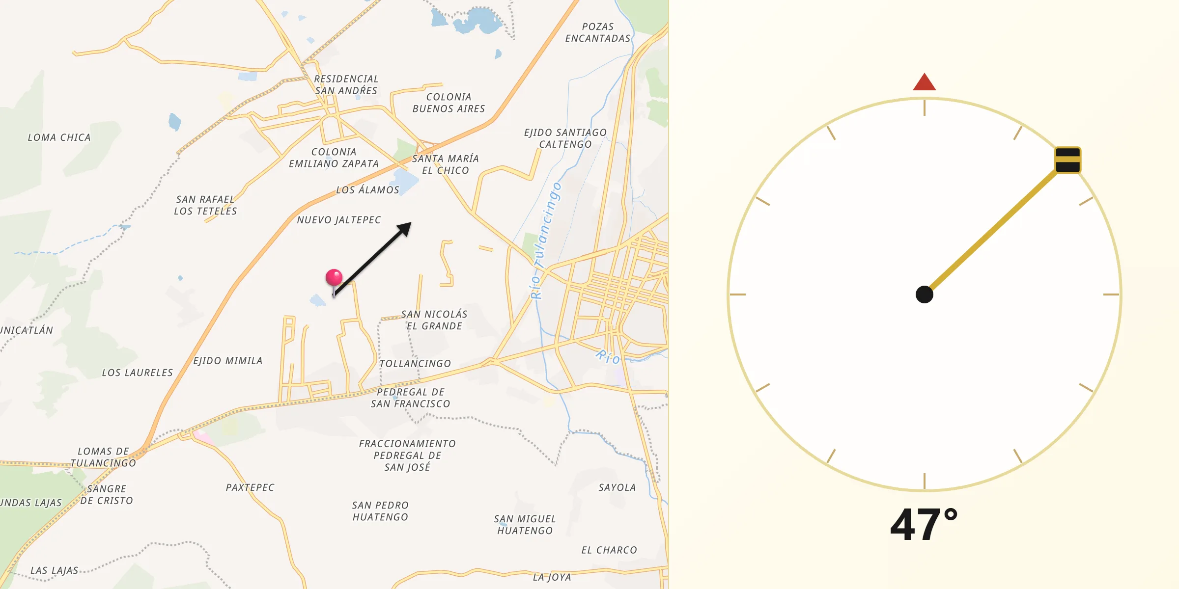 Dirección de la Qibla desde Ahuehuetitla