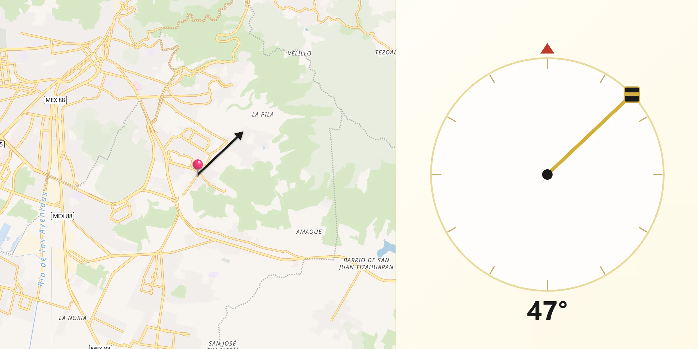 Dirección de la Qibla desde Carboneras