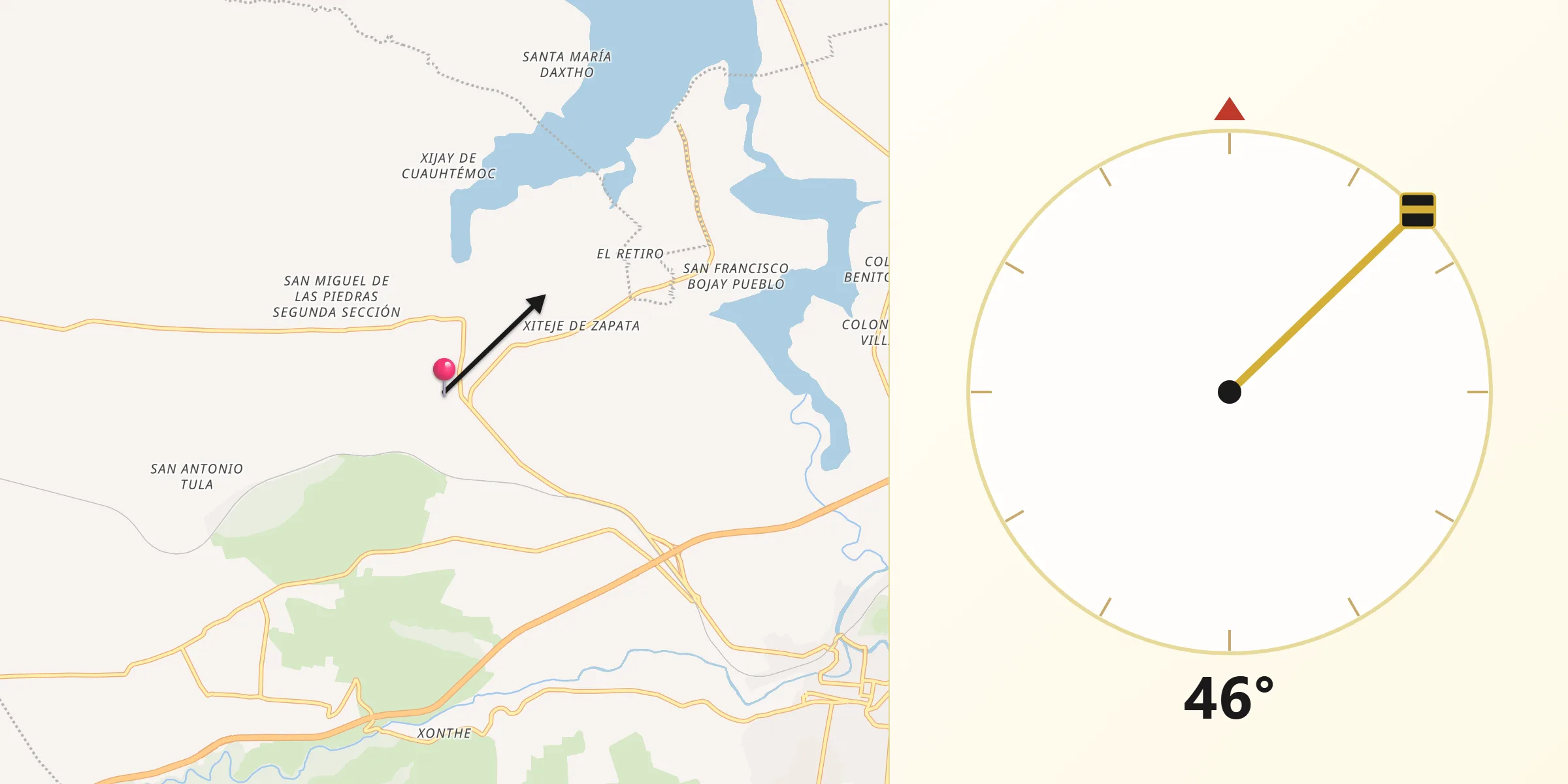 Dirección de la Qibla desde Michimaloya