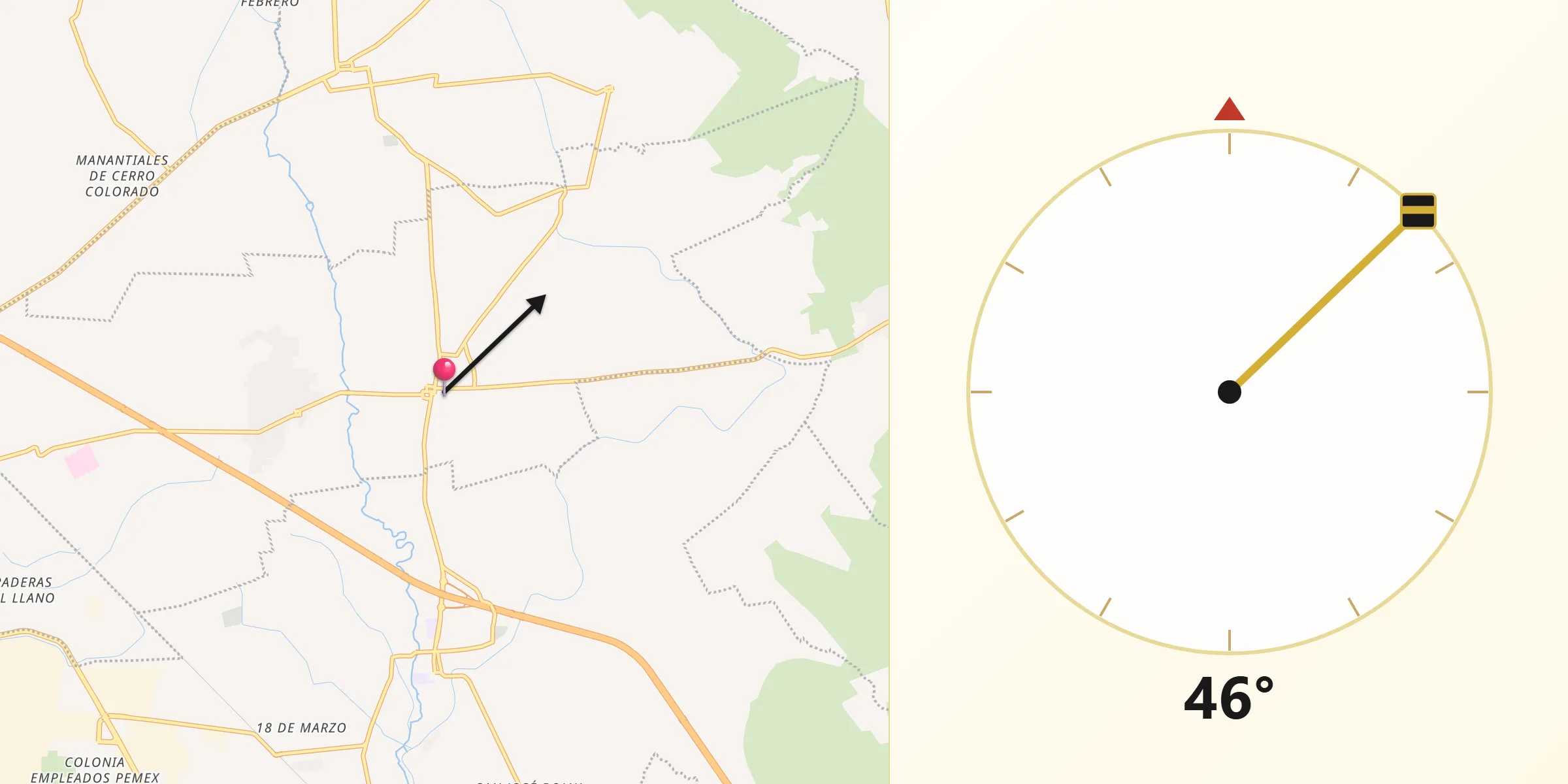 Dirección de la Qibla desde Tlaxcoapan