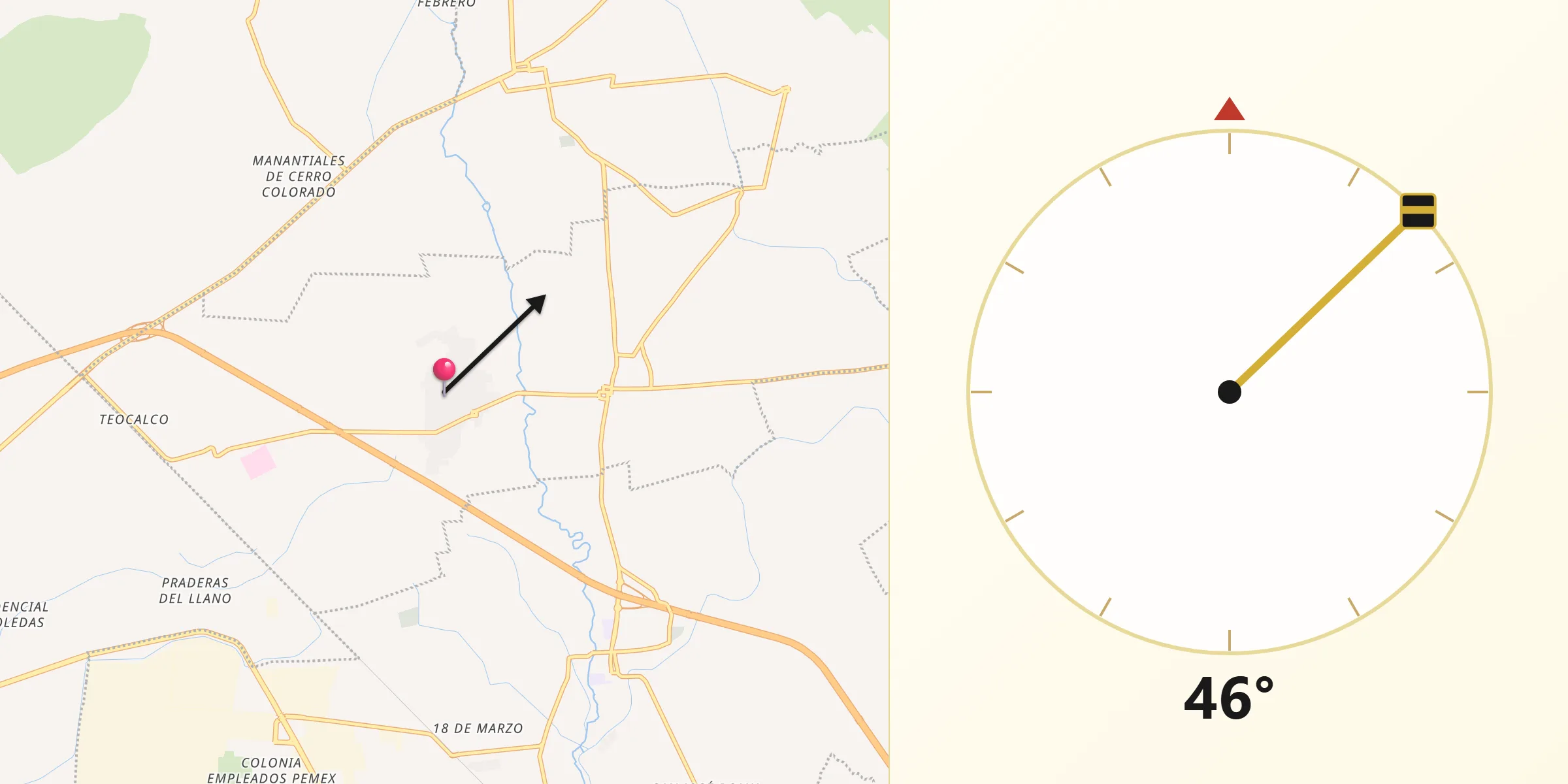 Dirección de la Qibla desde Doxey