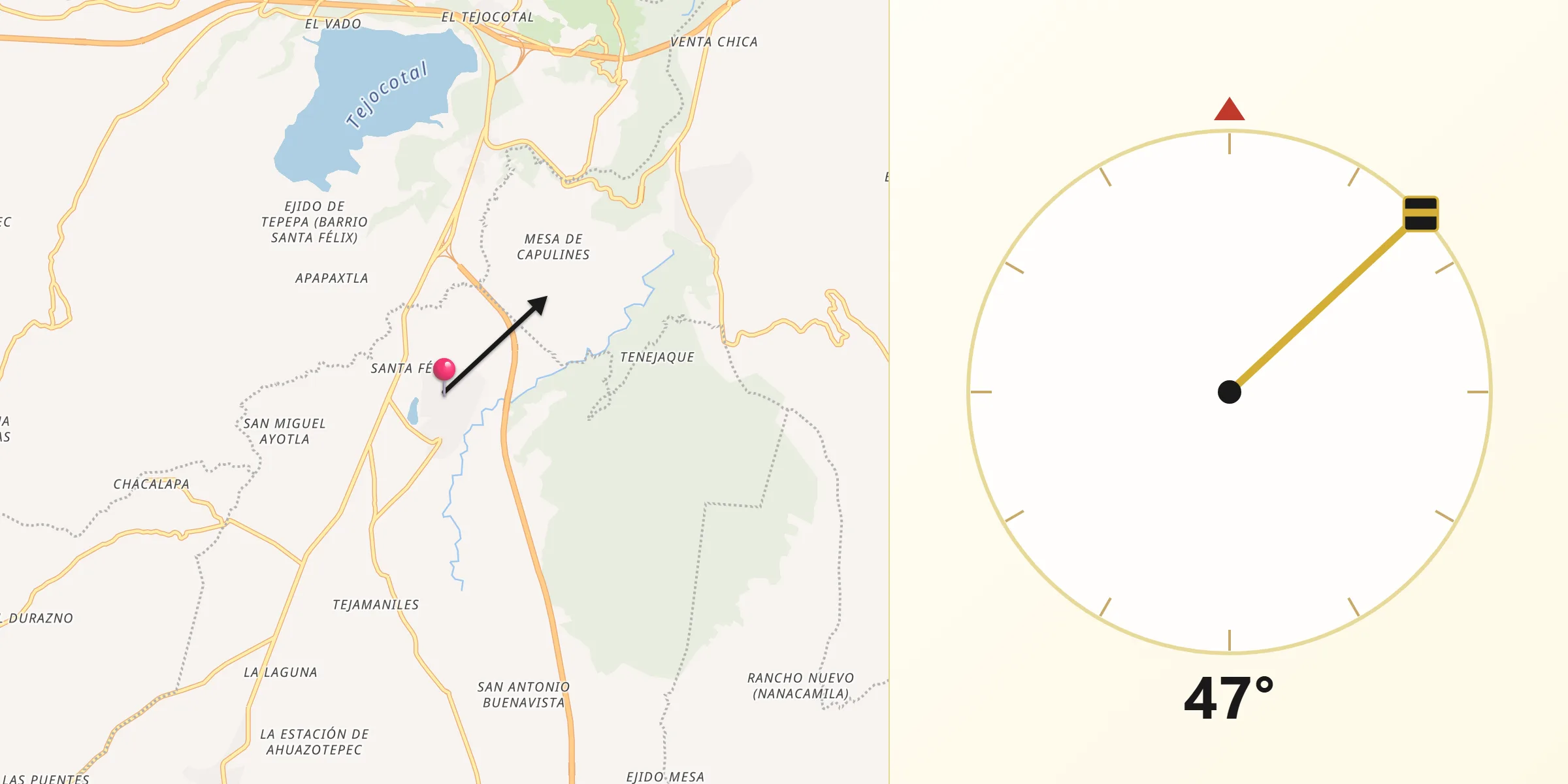 Dirección de la Qibla desde Beristain